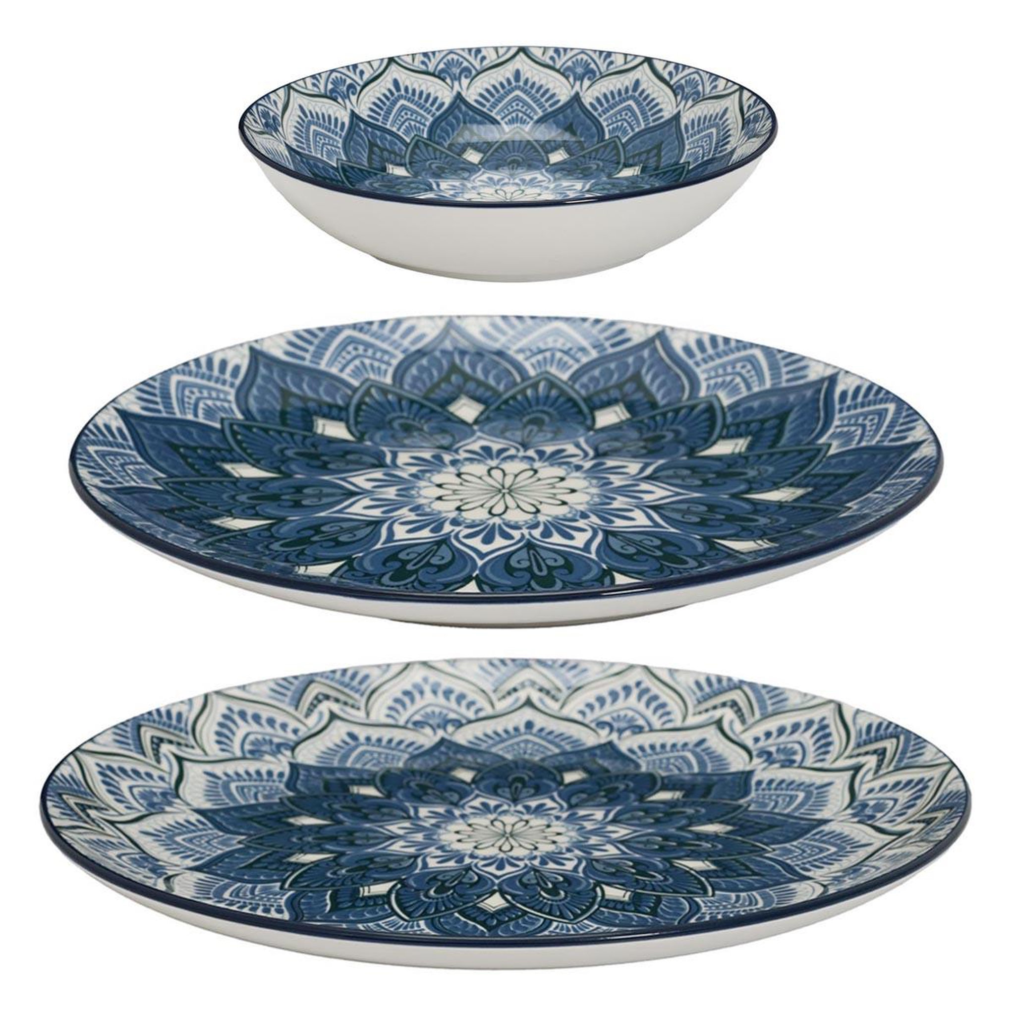 The Home Deco Factory Service de table 12 pièces  mandala  27cm bleu