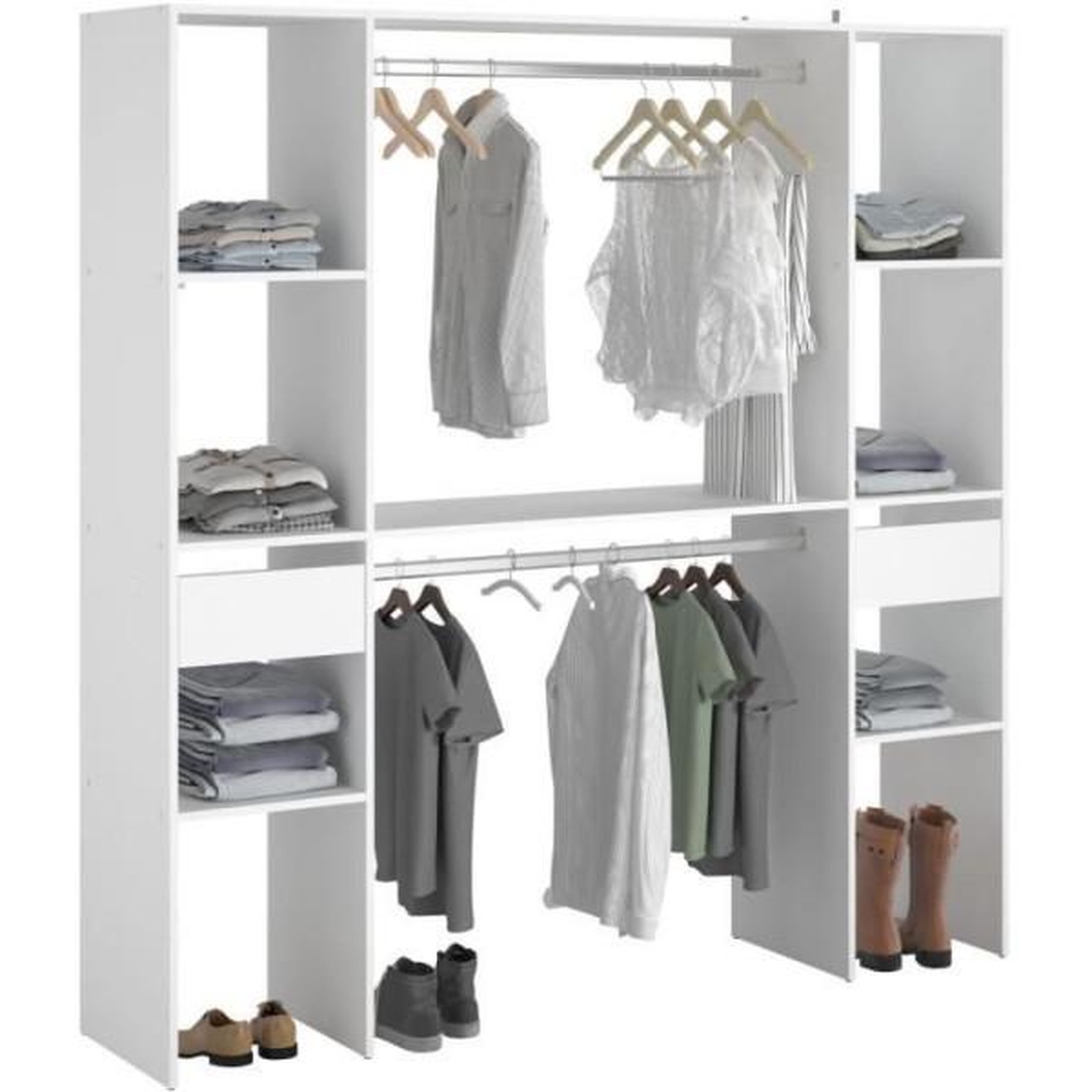 Voir la diapositive 1 : MARKET24 Kit dressing ARTIC EKIPA - Décor mélaminé blanc - 2 penderies + 2 tiroirs - L176 x P40 x H180 cm -Fabriqué en France