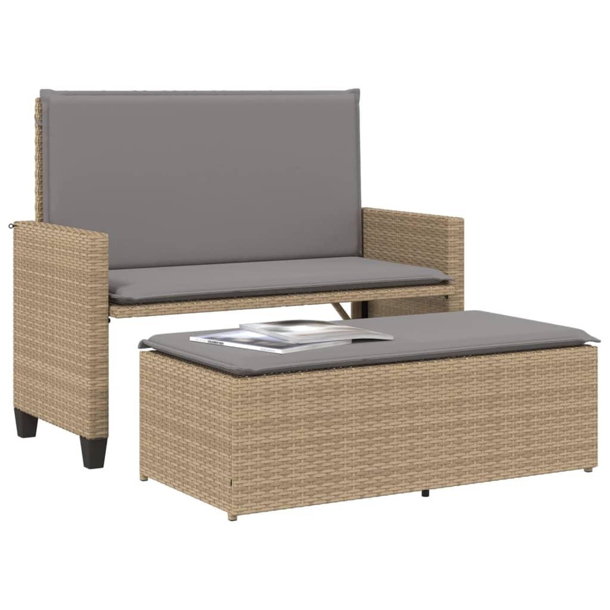 Voir la diapositive 4 : VIDAXL Banc de jardin et coussins et repose-pied beige resine tressee
