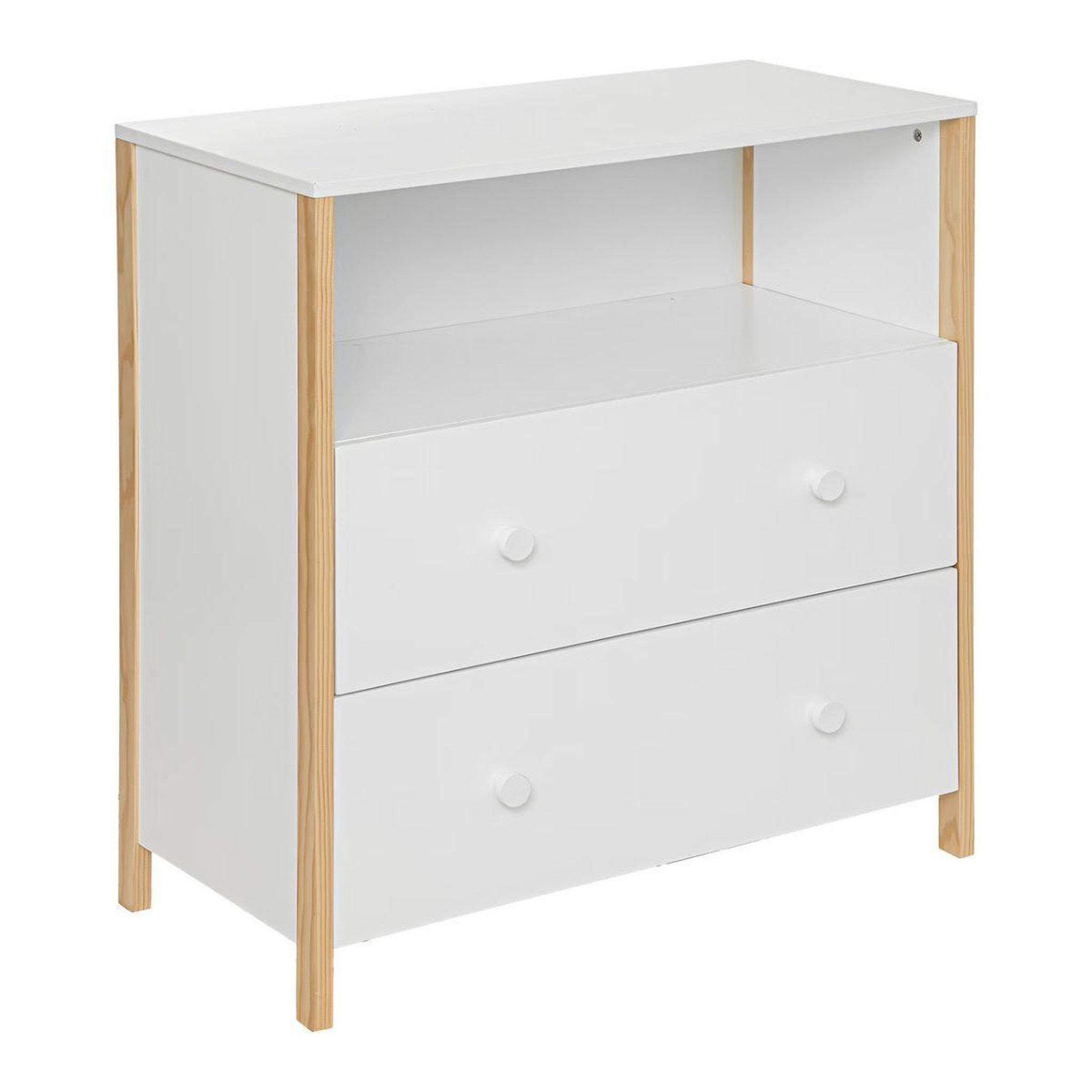 Atmosphera Kids Commode 2 Tiroirs & 1 Niche  Kima  85cm Blanc