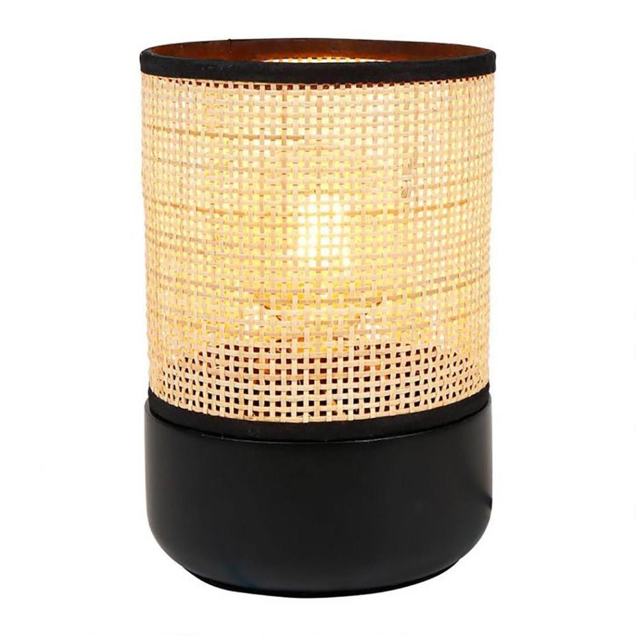 Voir la diapositive 3 : OSTARIA Lampe Typha base bois noir abat-jour rotin