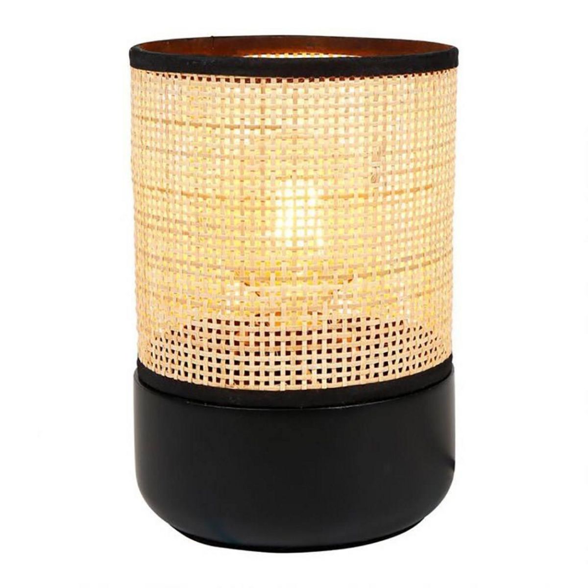OSTARIA Lampe Typha base bois noir abat-jour rotin