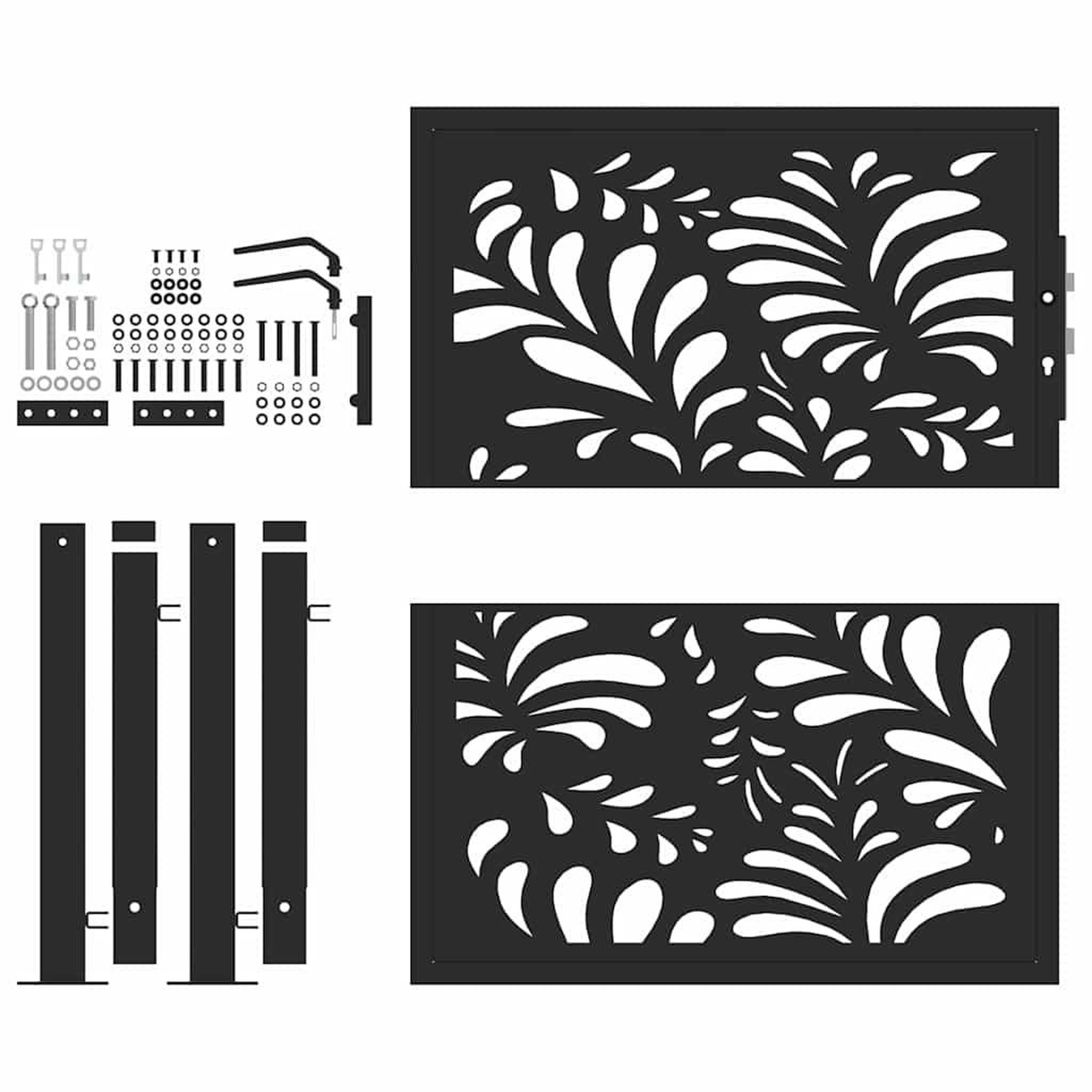 Voir la diapositive 4 : VIDAXL Portail de jardin noir 105x106 cm acier conception de vagues
