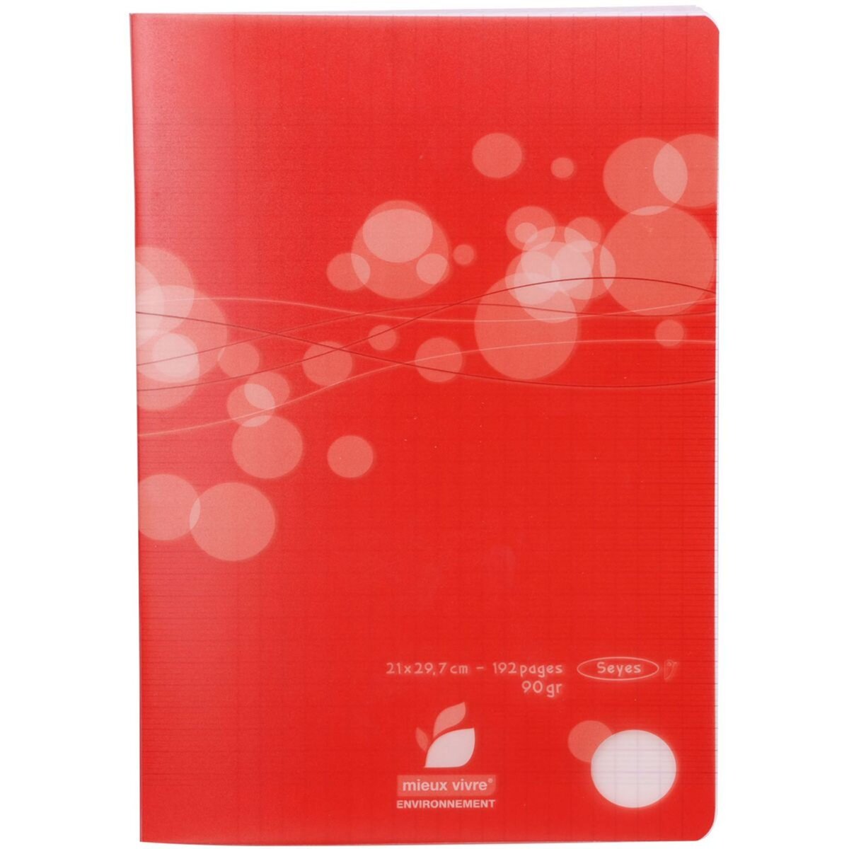 AUCHAN Cahier piqué polypro 21x29,7cm 192 pages grands carreaux Seyes rouge motif ronds