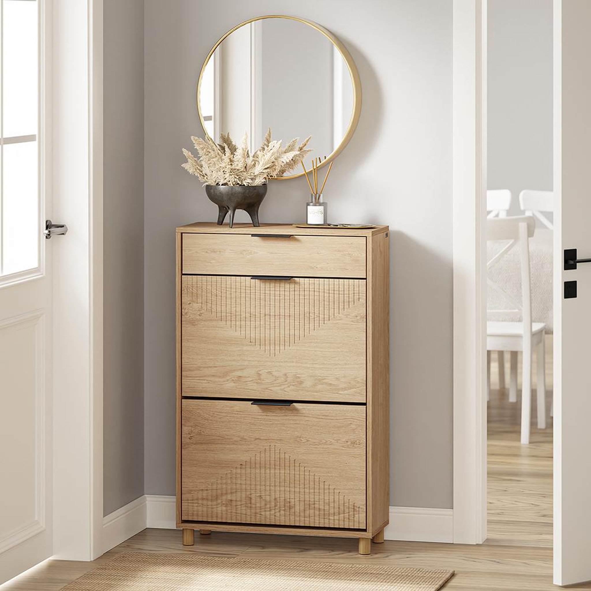 Voir la diapositive 2 : SOBUY Armoire à chaussures avec tiroir Light Oak 60x24x95cm FSR212-N