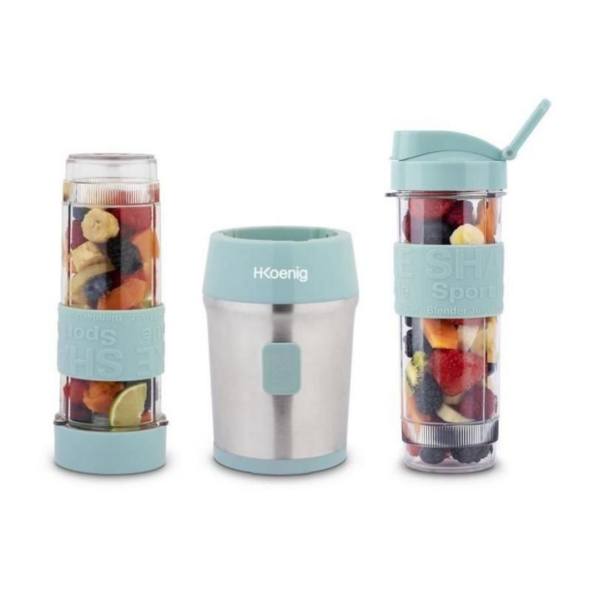 HKOENIG Mini blender - SMOO16 - 300 W - 570 mL - Bleu pastel - 2 gourdes incluses