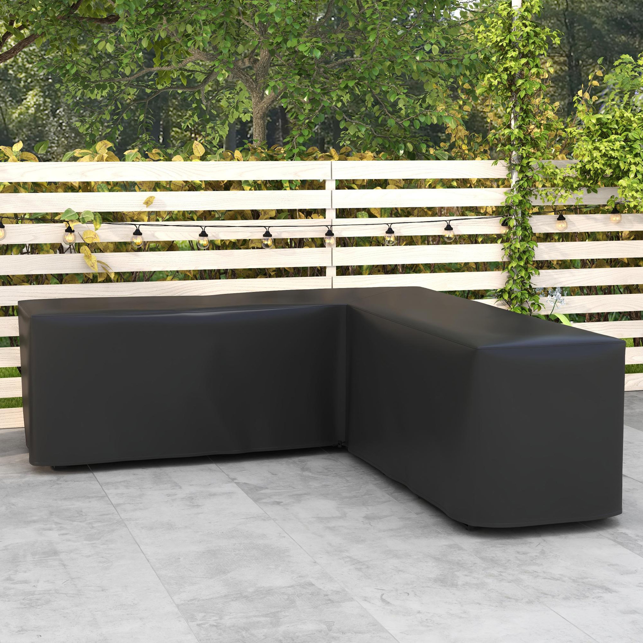 Voir la diapositive 2 : OUTSUNNY Housse de protection salon de jardin d'angle - imperméable, anti-uv - dim. 250l x 250l x 79h cm - noir