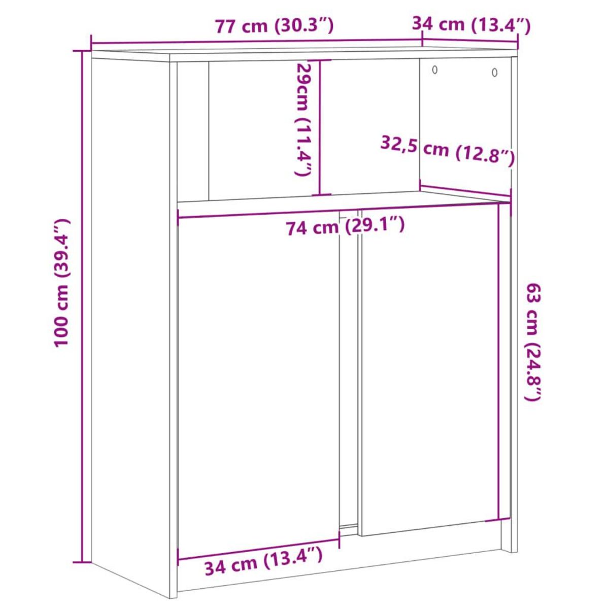 VIDAXL Buffet avec LED noir 77x34x100 cm bois d'ingenierie
