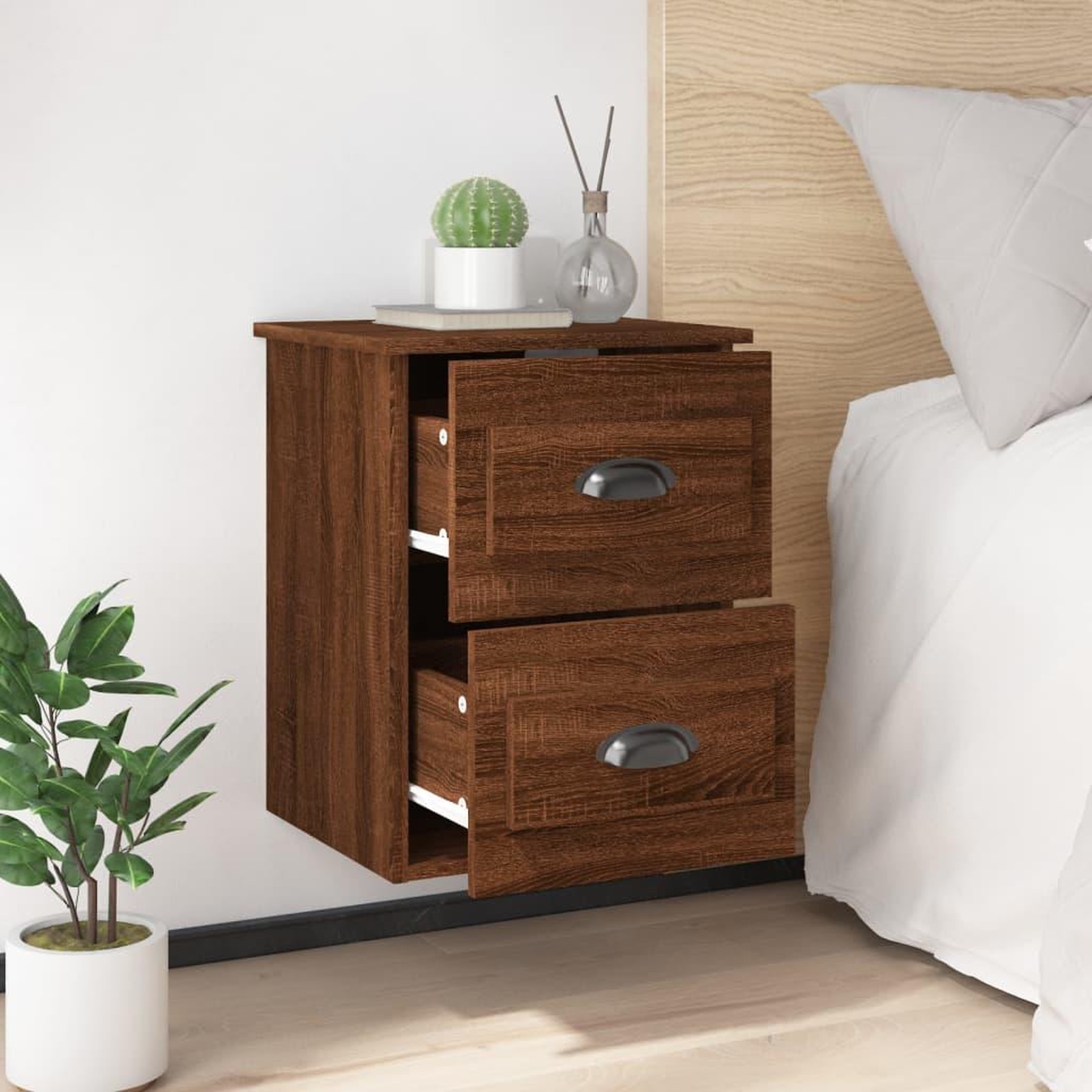 Voir la diapositive 3 : VIDAXL Table de chevet murale chene marron 41,5x36x53 cm