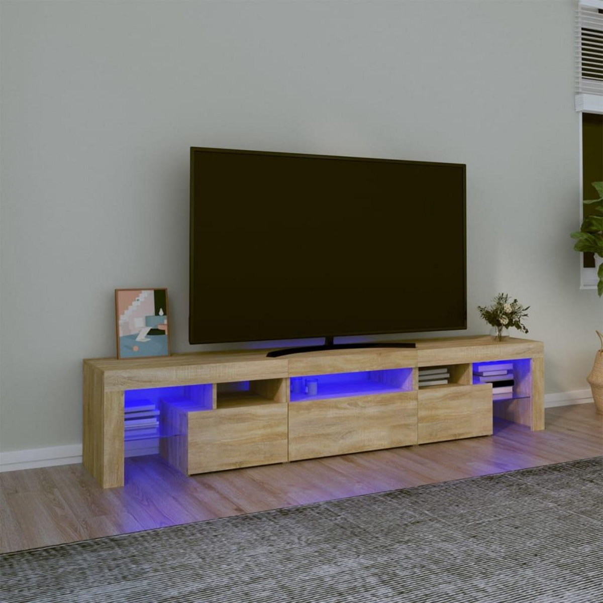 VIDAXL Meuble TV avec lumieres LED Chene sonoma 200x36,5x40 cm