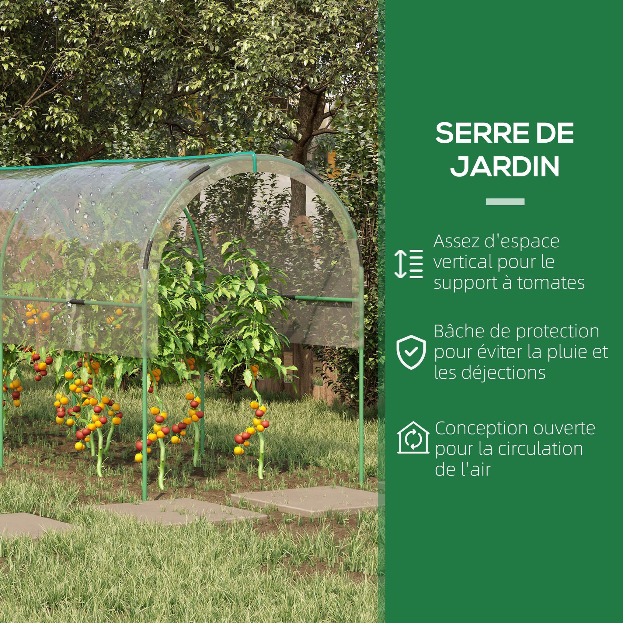 Voir la diapositive 4 : OUTSUNNY Serre de jardin serre à tomates dim. 4l x 1,23l x 1,71h m acier thermolaqué vert pvc haute densité transparent