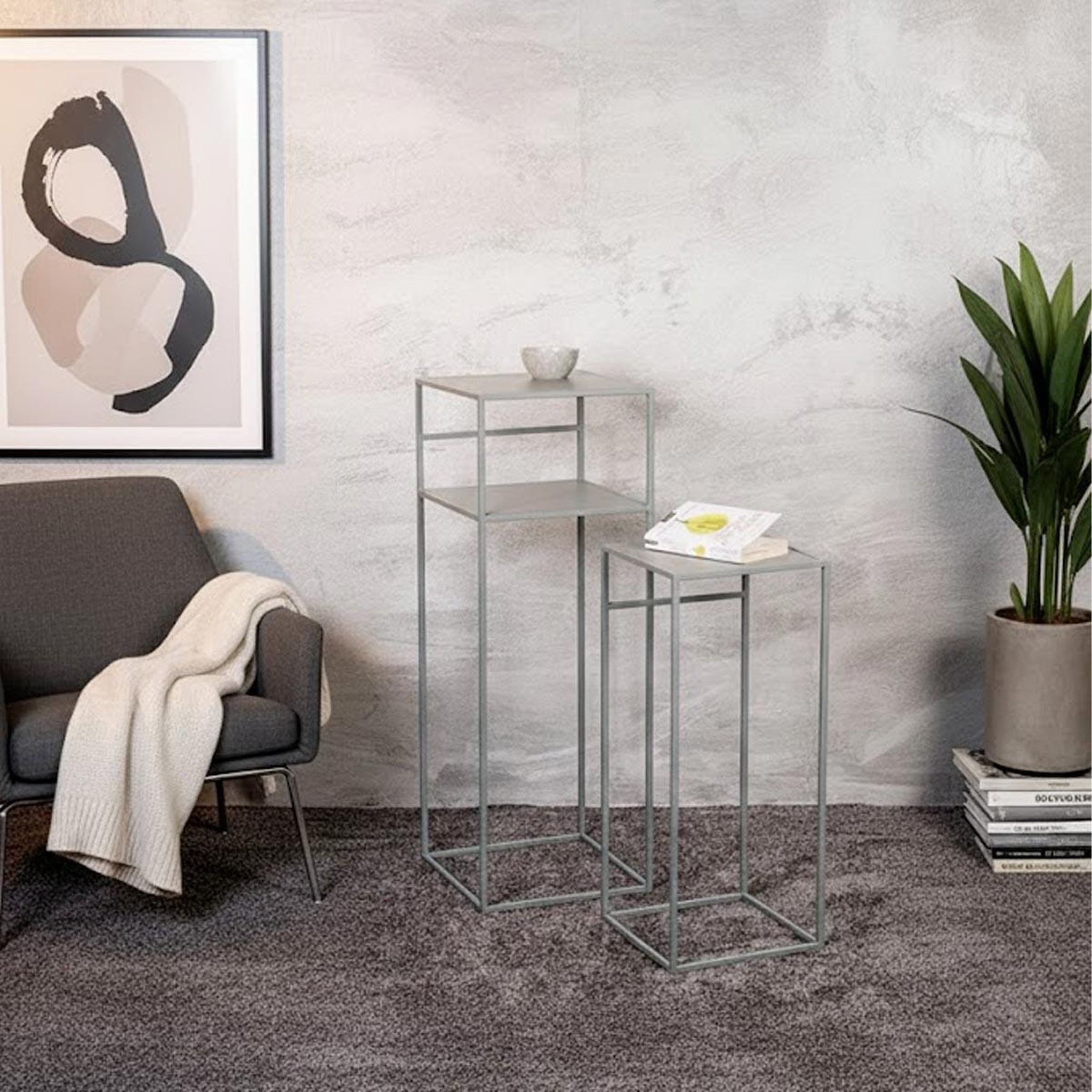 Voir la diapositive 4 : Paris Prix Lot de 2 sellettes en métal  brise  85cm gris