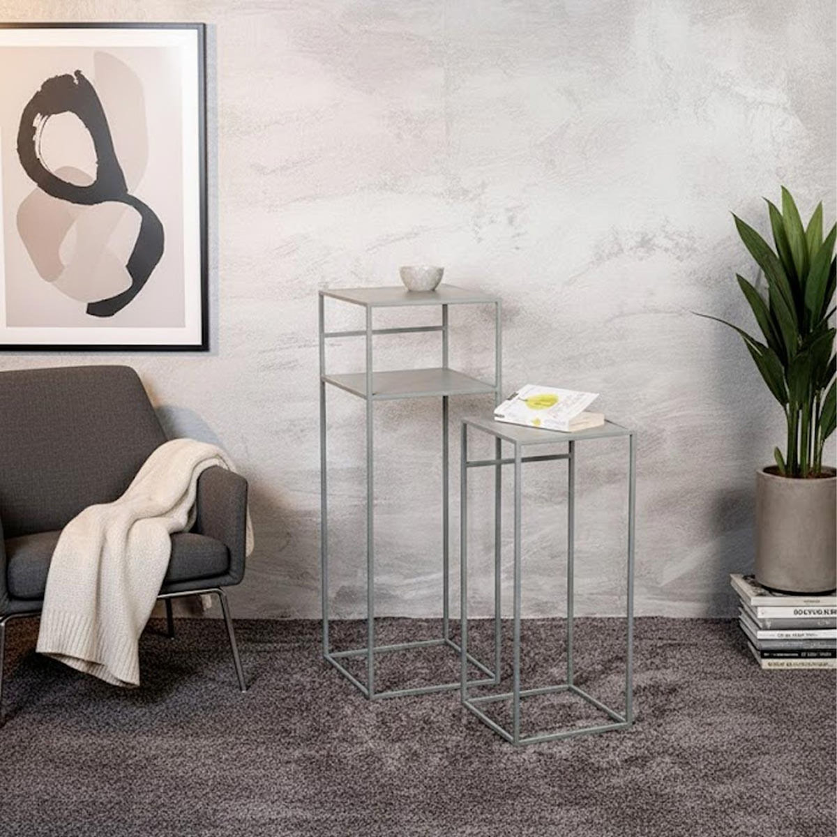 Paris Prix Lot de 2 Sellettes en Métal  Brise  85cm Gris