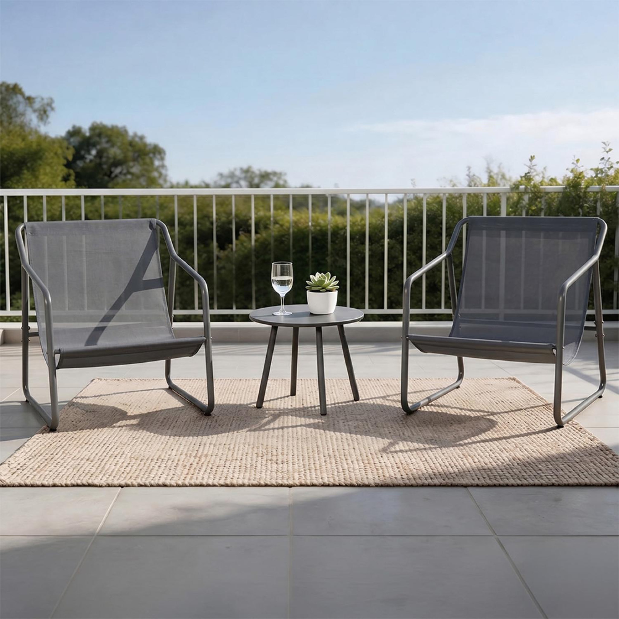 Voir la diapositive 6 : CONCEPT USINE Ensemble de jardin 2 fauteuils gris avec table basse atrani