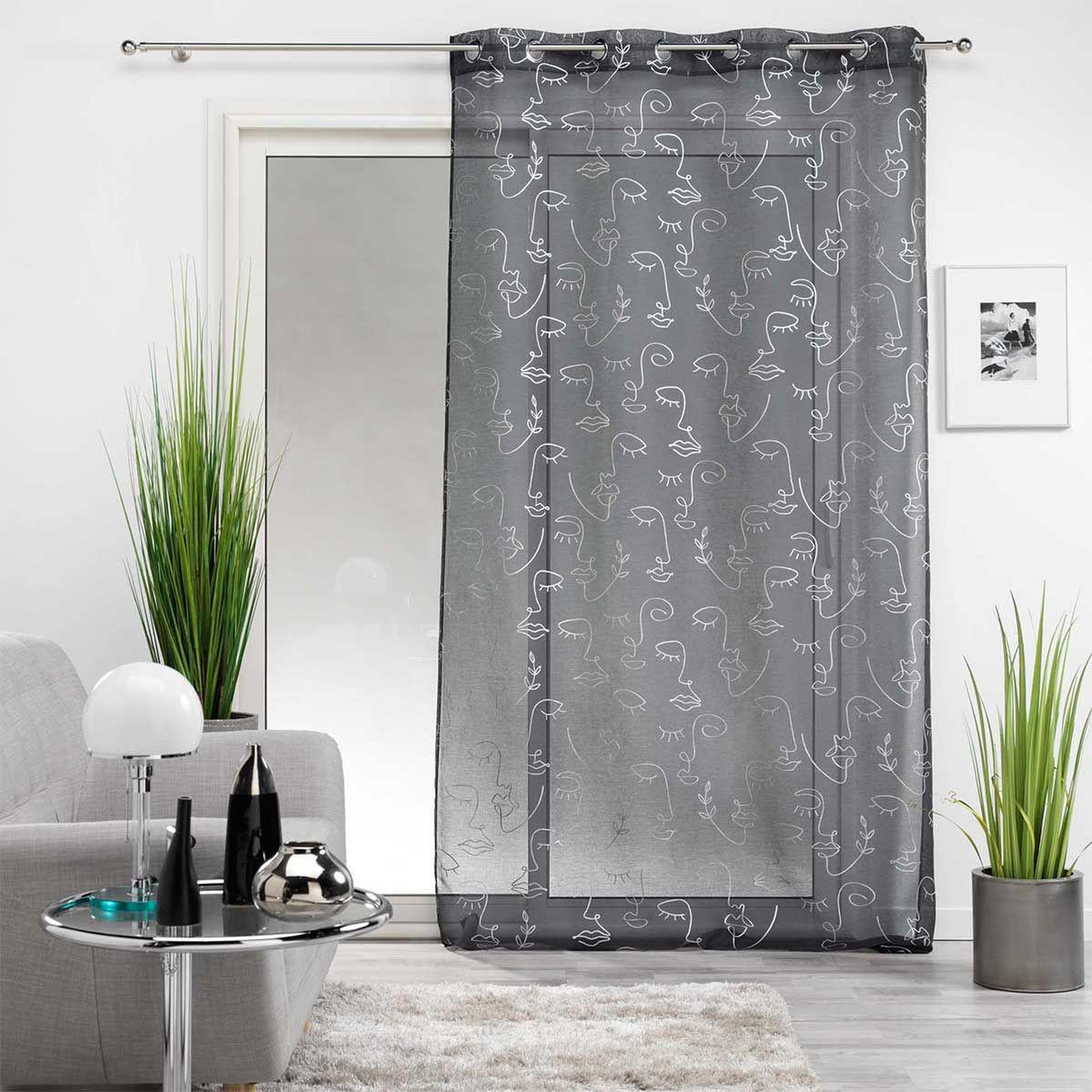 Voir la diapositive 3 : Douceur d'Intérieur Rideau voilage à œillets  arty line  140x240cm anthracite & argent