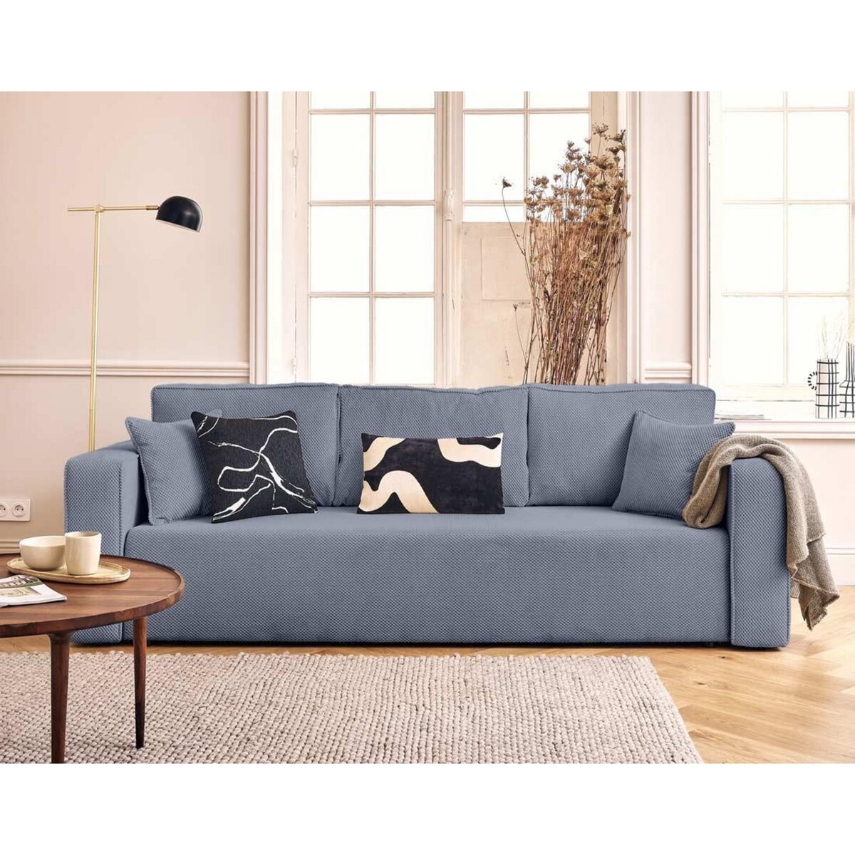 BEST MOBILIER Topaze - canapé droit 3 places convertible avec coffre en velours texturé