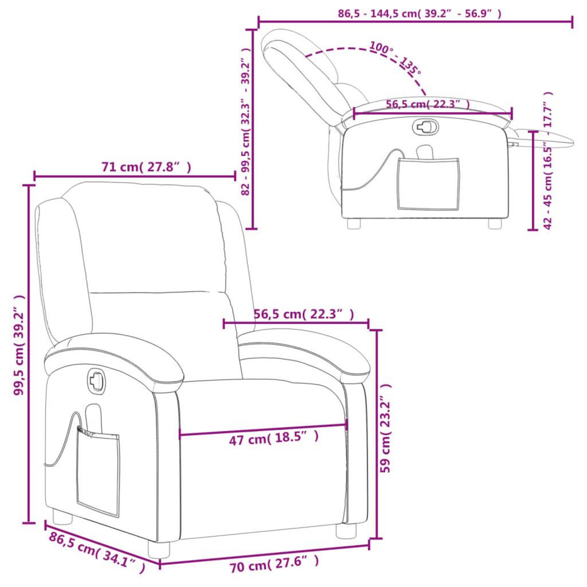 VIDAXL Fauteuil de massage inclinable Gris fonce Tissu