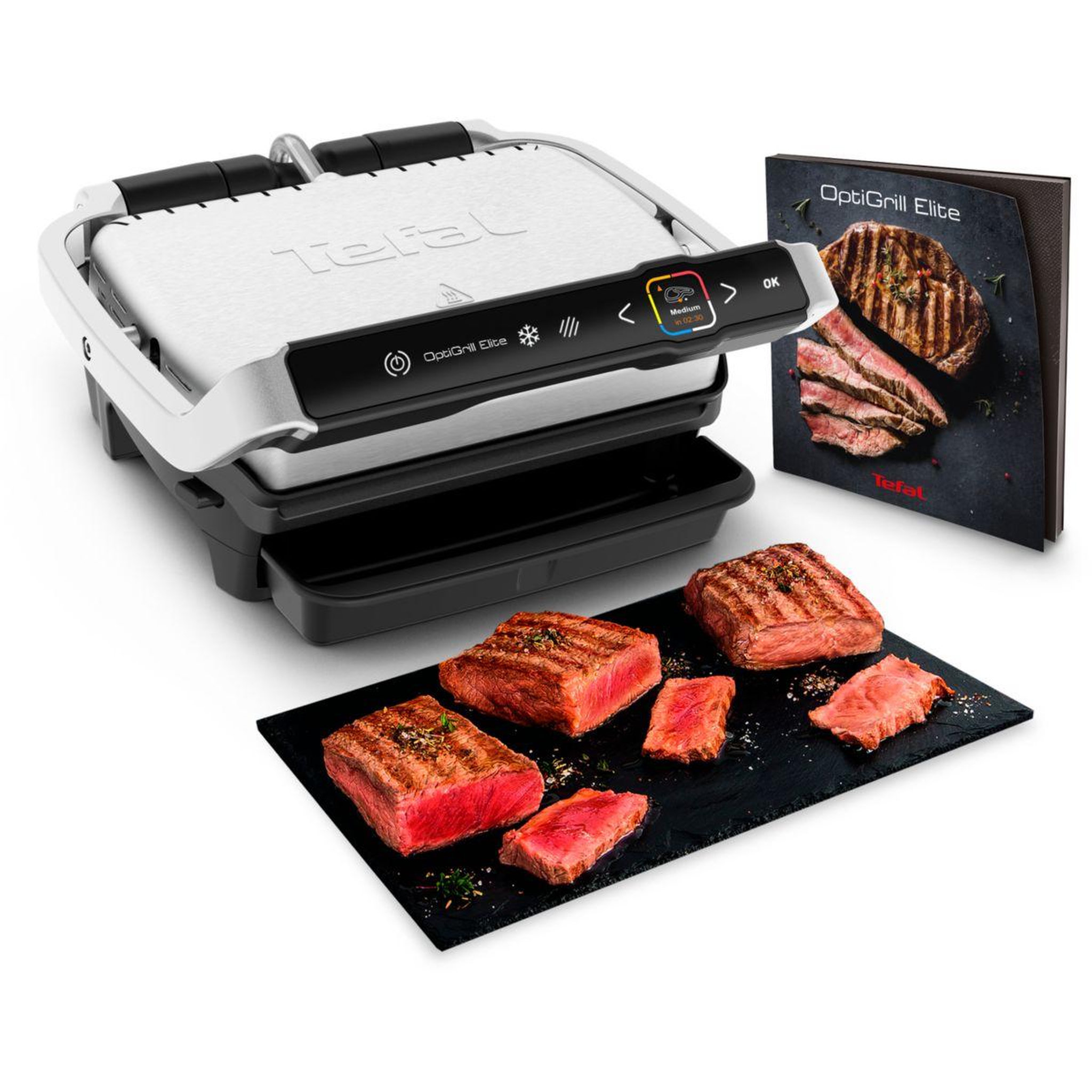TEFAL Grille-viande OPTIGRILL ELITE GC750D12 inox plaques amovibles, 30x20 cm