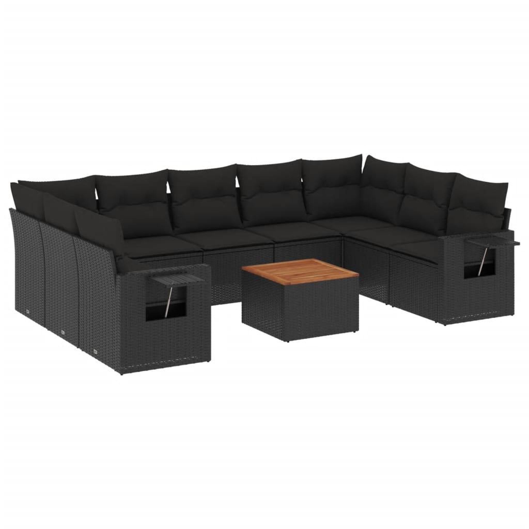 Voir la diapositive 2 : VIDAXL Salon de jardin 10 pcs avec coussins noir resine tressee