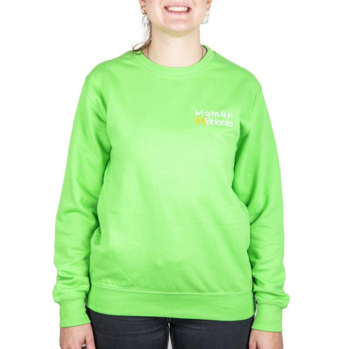 NOTRE SELECTION Sweat col rond Maman Sobricolo vert fluo TS SWJH030LIS