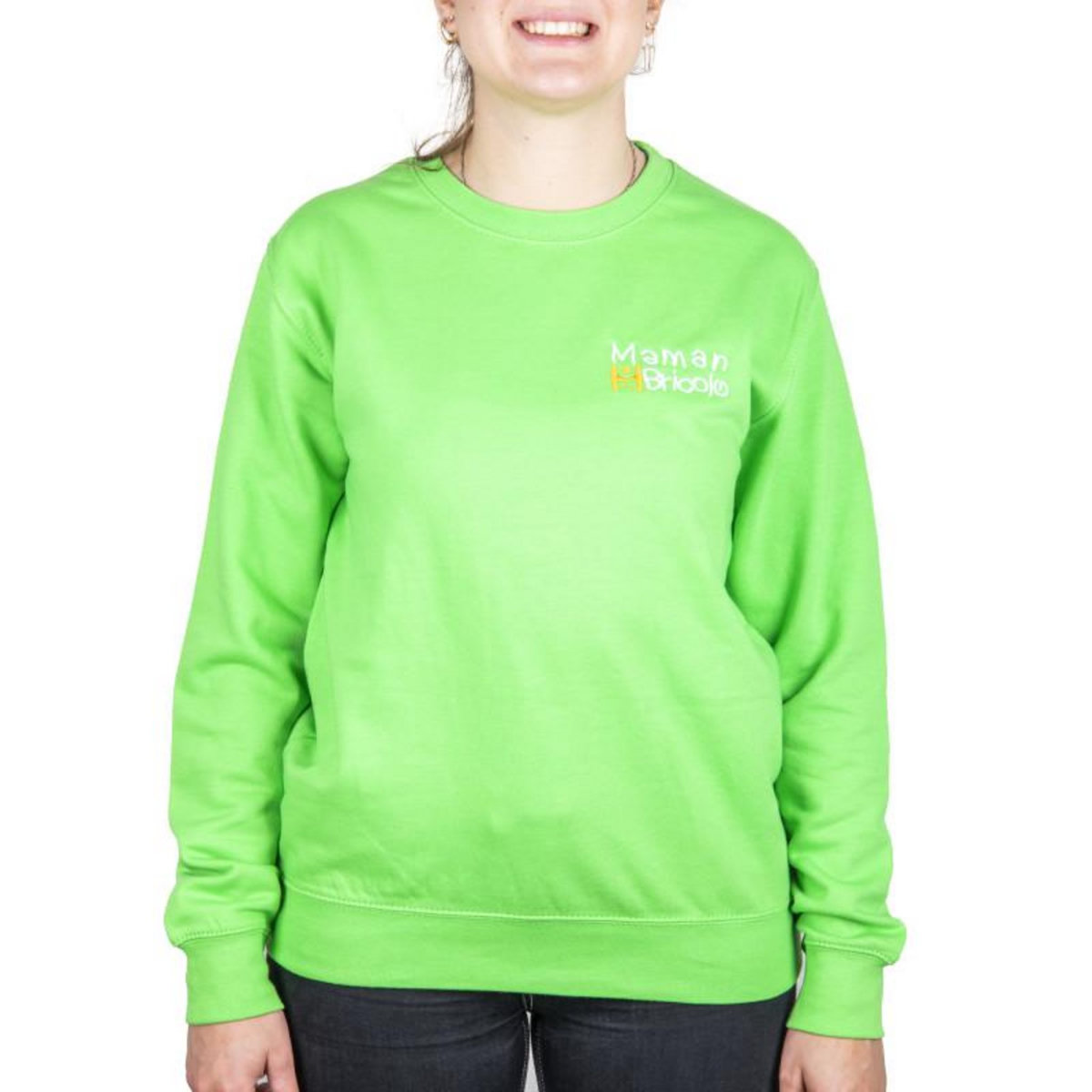 NOTRE SELECTION Sweat col rond Maman Sobricolo vert fluo TS SWJH030LIS