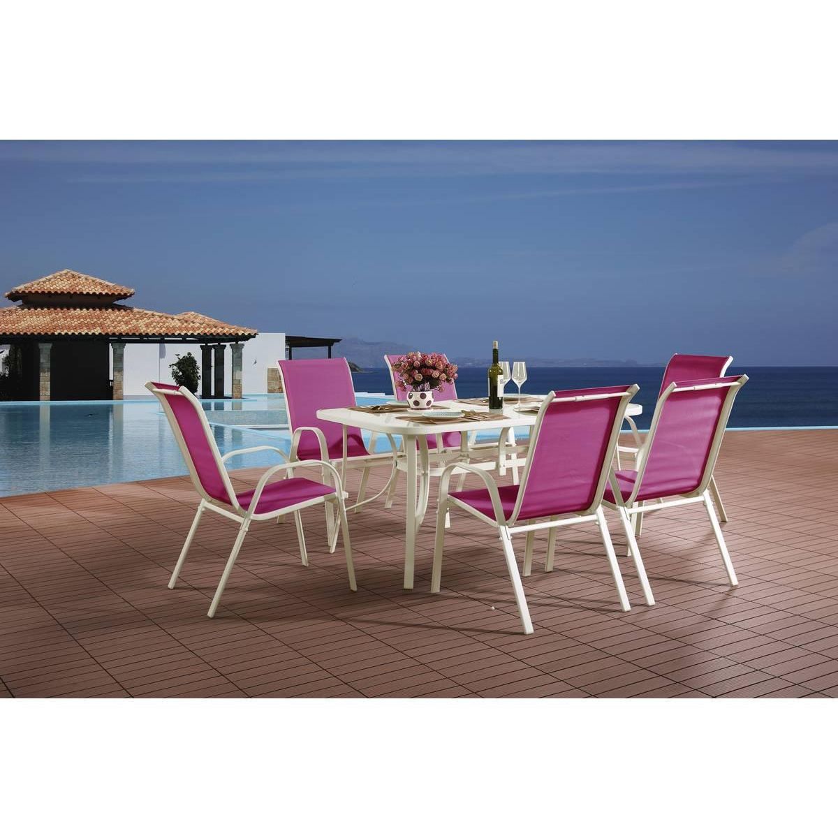 Habitat et Jardin Salon de jardin en textilène  Cordoba  - Phoenix - 6 places - Fuschia