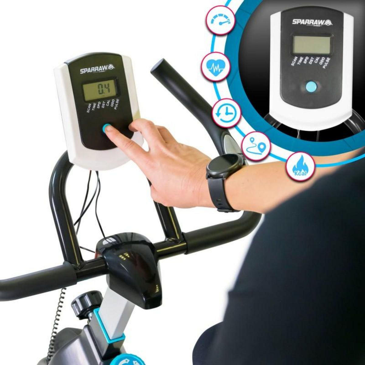 SPARRAW Vélo Spinning SPINNER - Exercice bike avec roue d'inertie 6Kg - Cardio et Fitness training