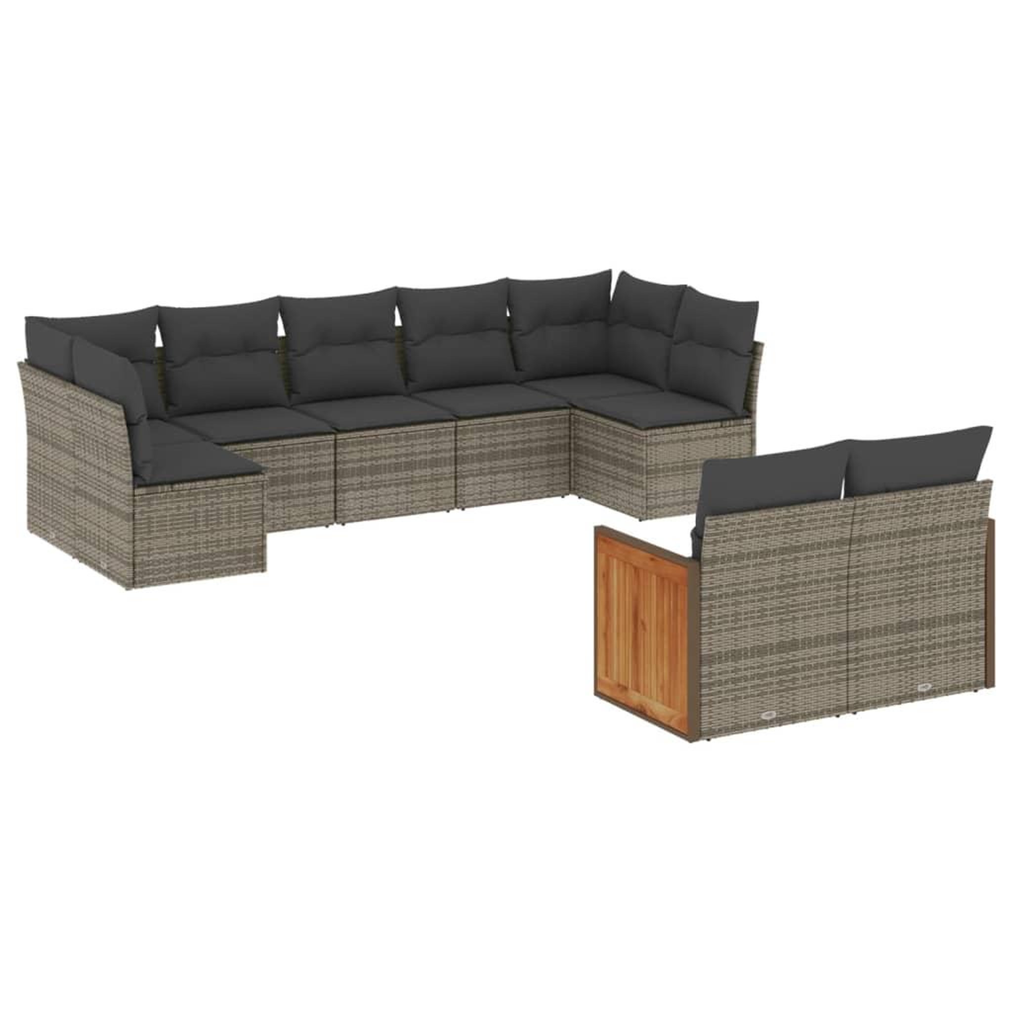 Voir la diapositive 2 : VIDAXL Salon de jardin 9 pcs avec coussins gris resine tressee