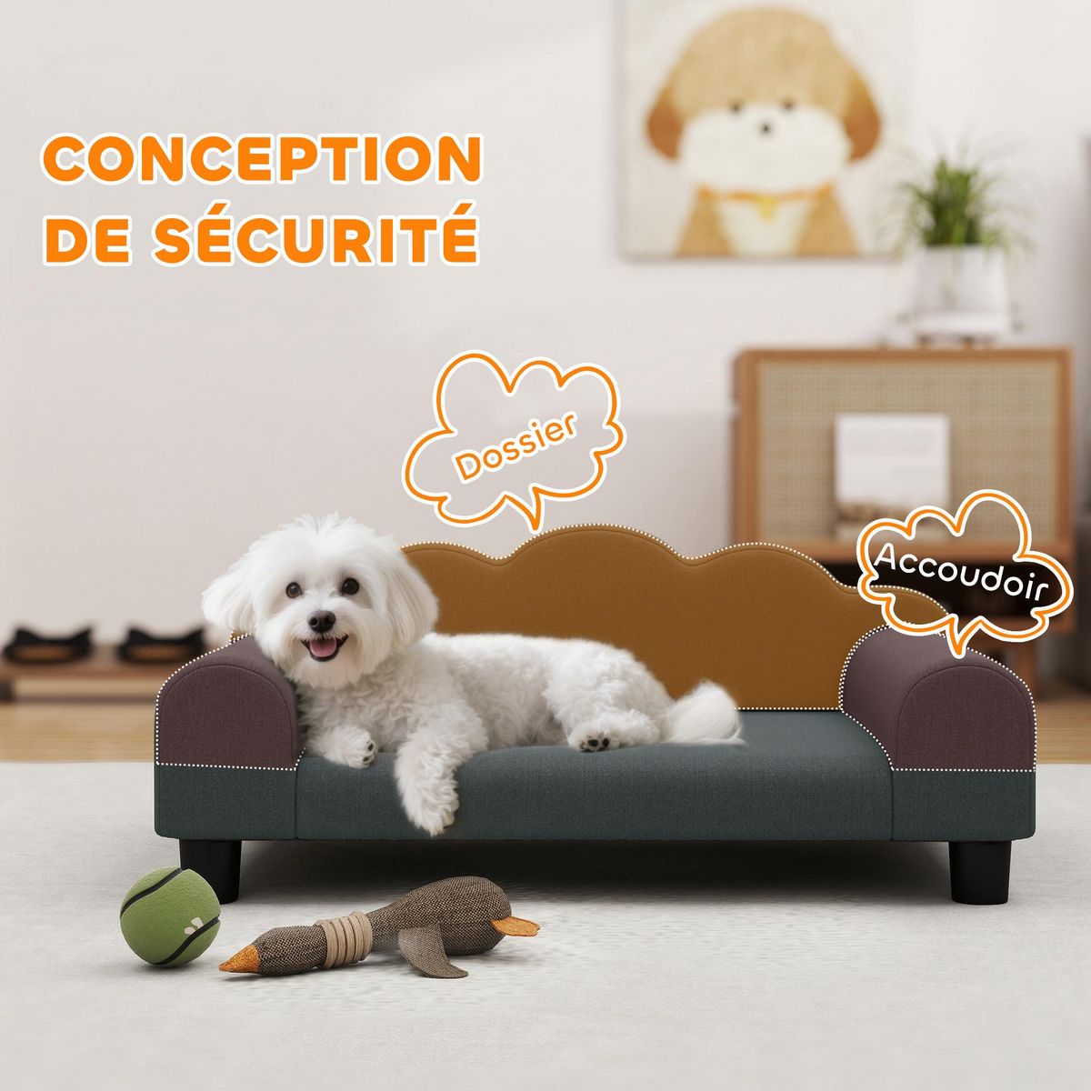 PAWHUT Canapé chien lit pour chien chat design contemporain coquillage dim. 66L x 42l x 28,5H cm gris