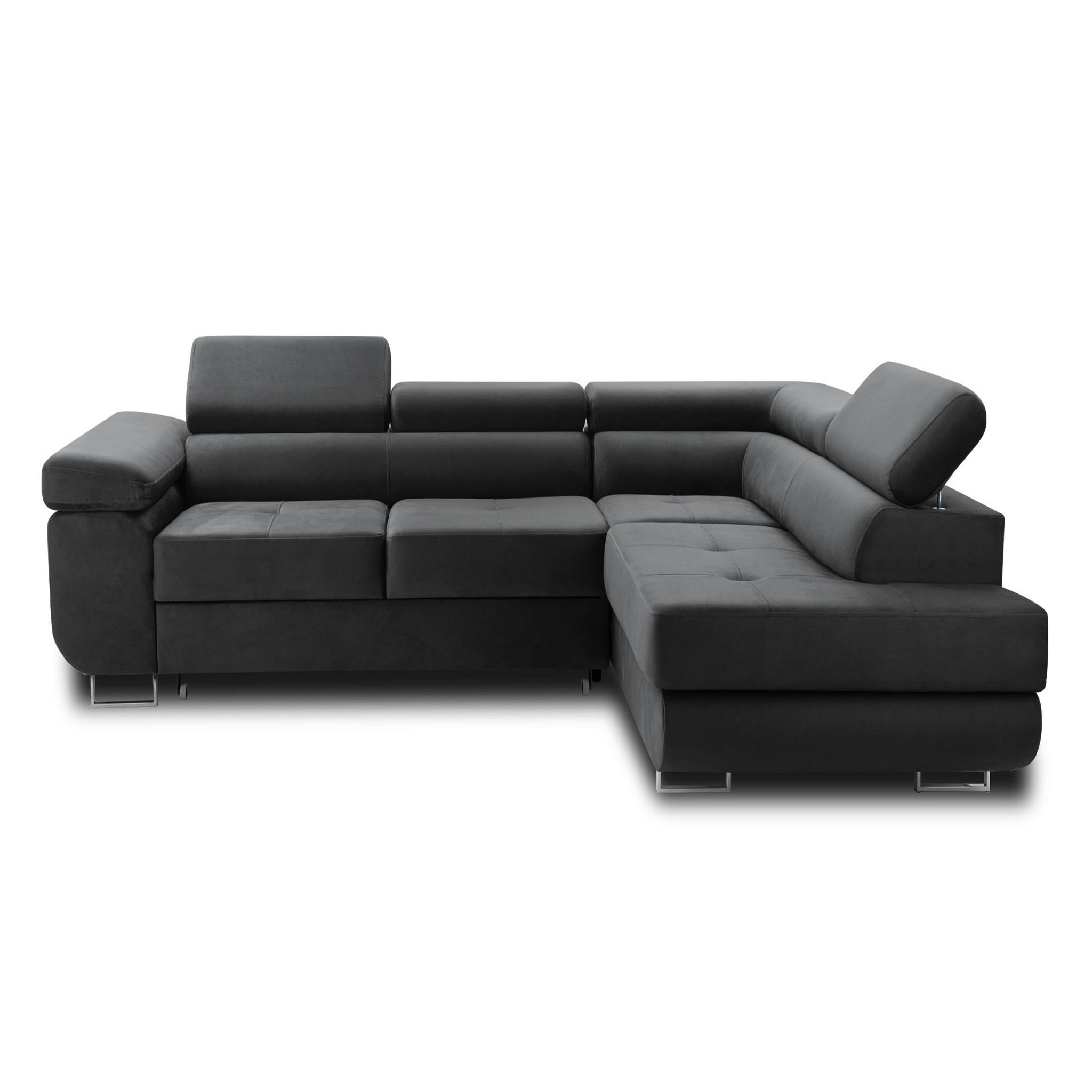 Voir la diapositive 1 : BEST MOBILIER Pablo - canapé d'angle droit - 5 places - convertible avec coffre et têtières réglables - en velours