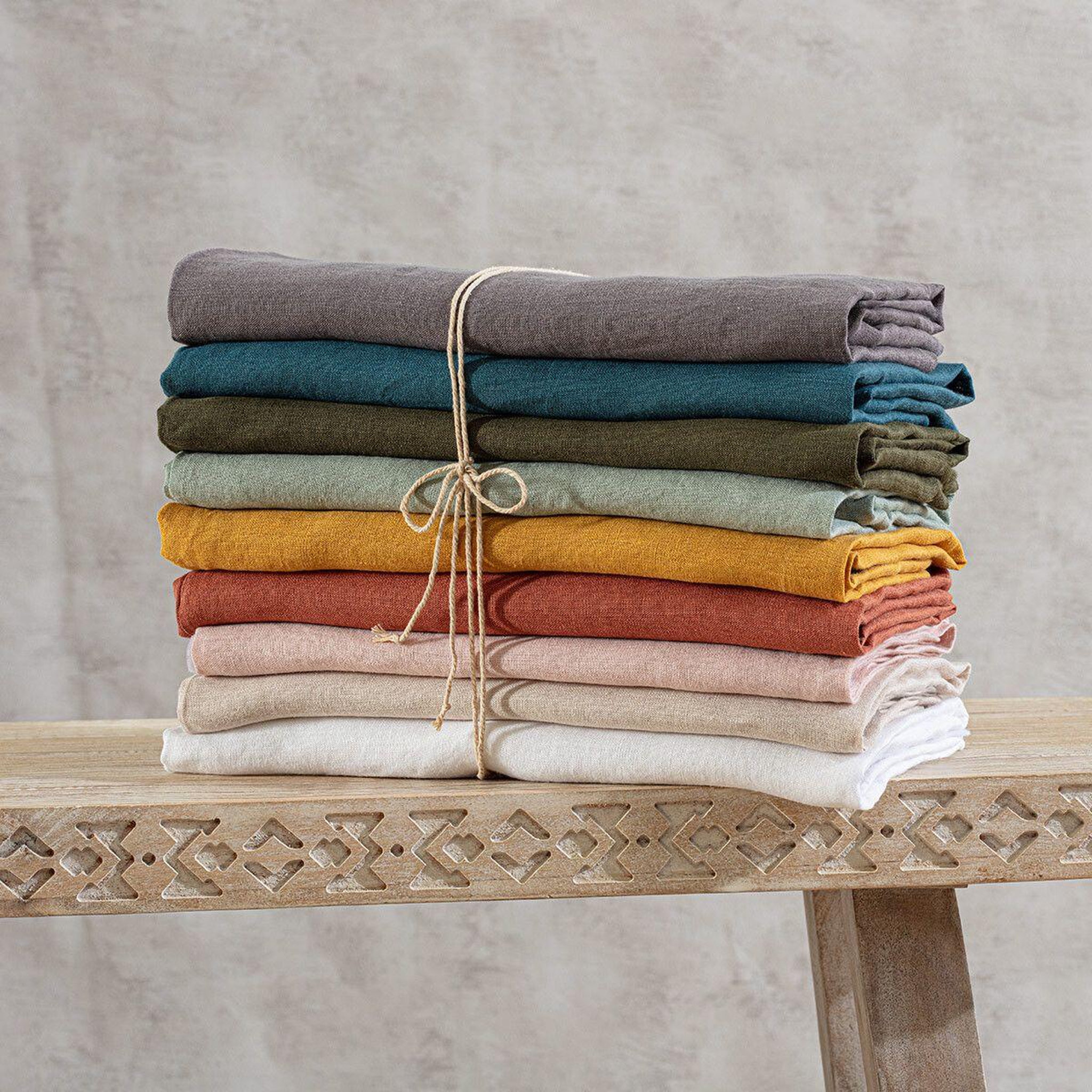 Voir la diapositive 6 : ATMOSPHERA Drap housse bonnet 30 cm 100% lin tropiques