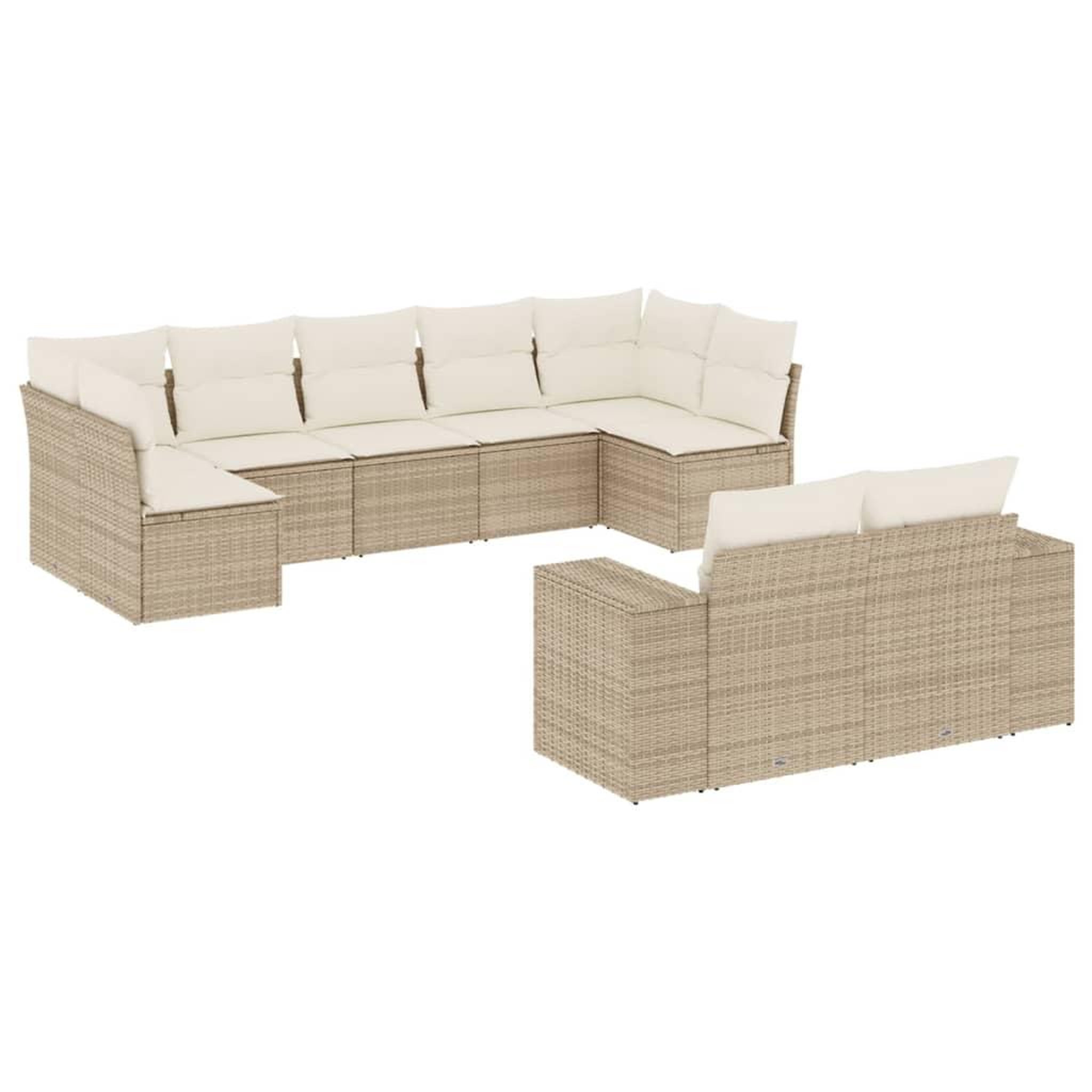 Voir la diapositive 2 : VIDAXL Salon de jardin avec coussins 9 pcs beige resine tressee