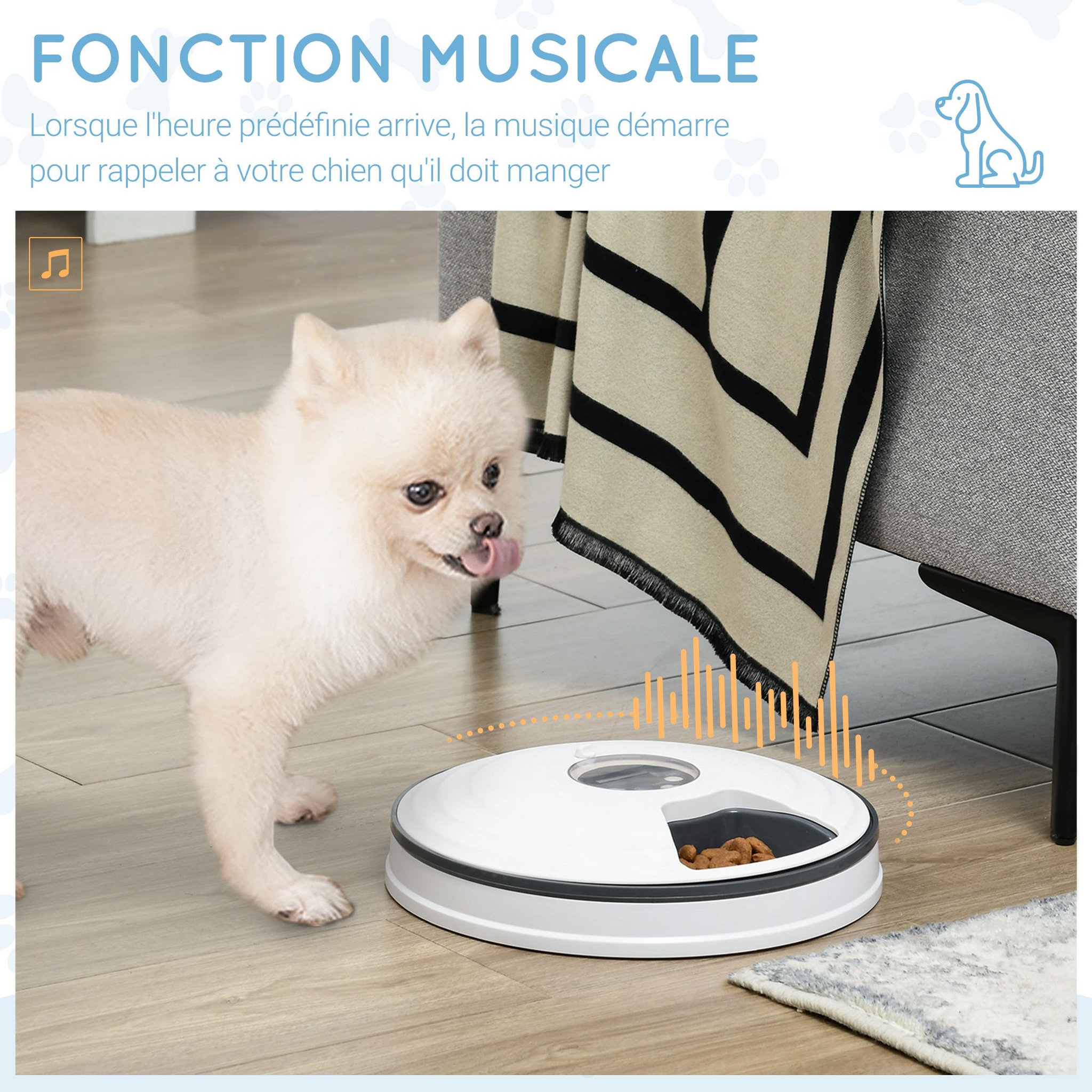 Voir la diapositive 5 : PAWHUT Distributeur de nourriture chat chien - distributeur automatique programmable - 6 compartiments - écran LED - fonction musicale intégrée - ABS gris blanc
