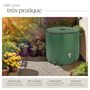 Voir la diapositive 3 : tectake Tonneau récupérateur d'eau de pluie avec robinet et protection anti-débordement vert 750 L