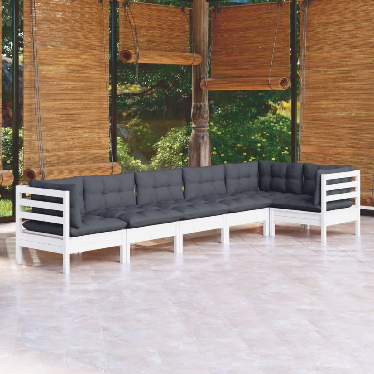 VIDAXL Salon de jardin 6 pcs avec coussins blanc bois de pin