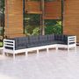 Voir la diapositive 1 : VIDAXL Salon de jardin 6 pcs avec coussins blanc bois de pin