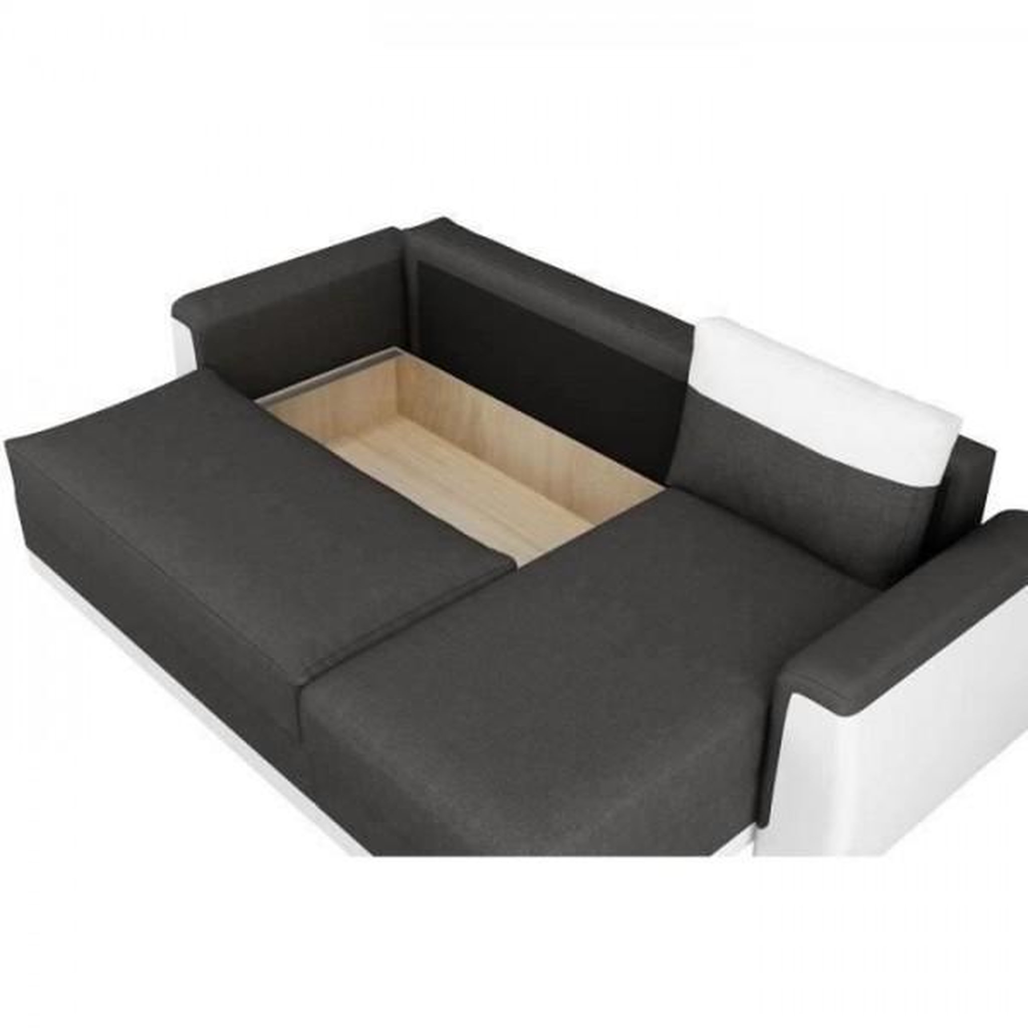 Voir la diapositive 5 : MARKET24 Canapé d'angle convertible 3 places JAMES- Simili blanc et tissu gris anthracite - Contemporain - L 230 x P 142 cm