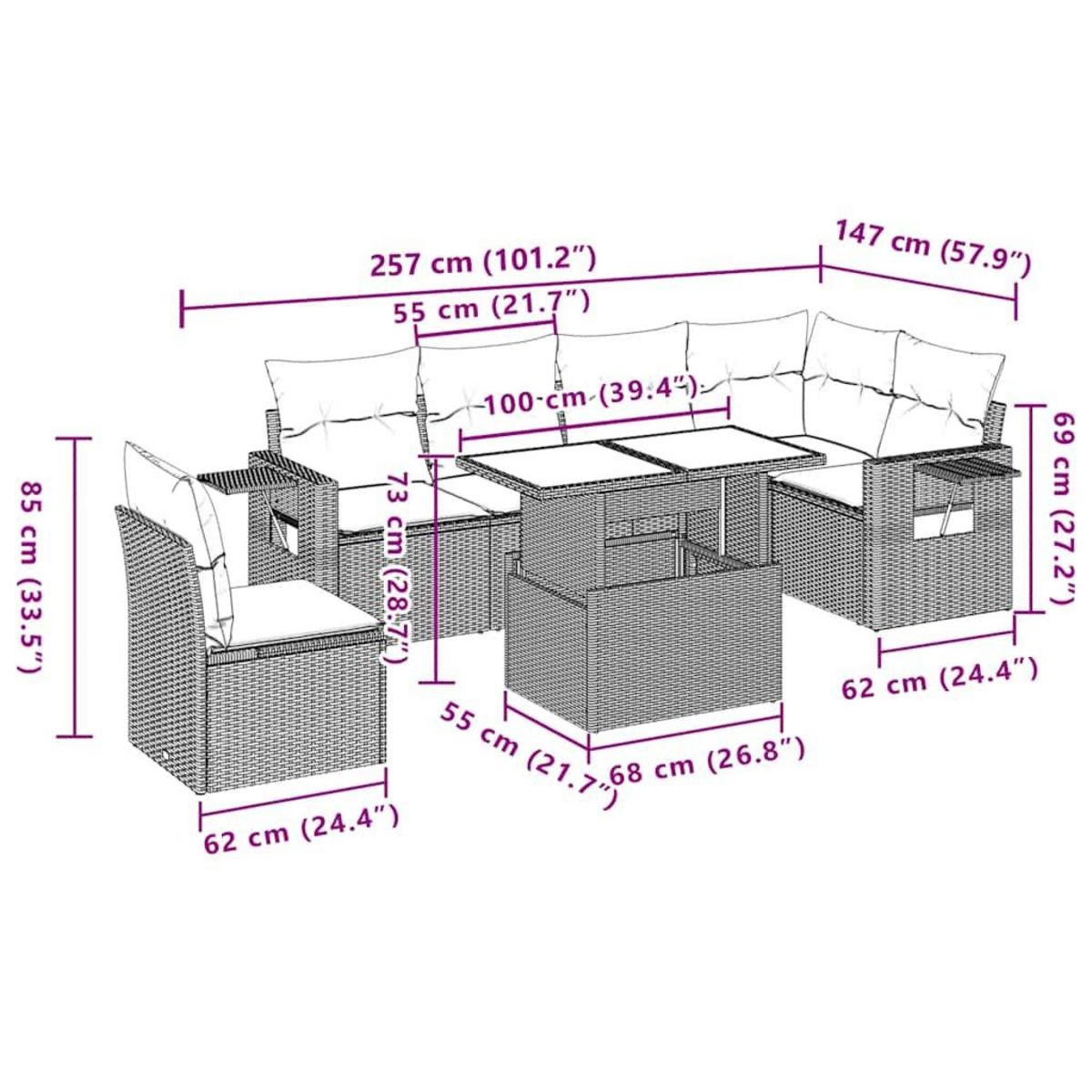 VIDAXL Salon de jardin 7 pcs avec coussins noir resine tressee