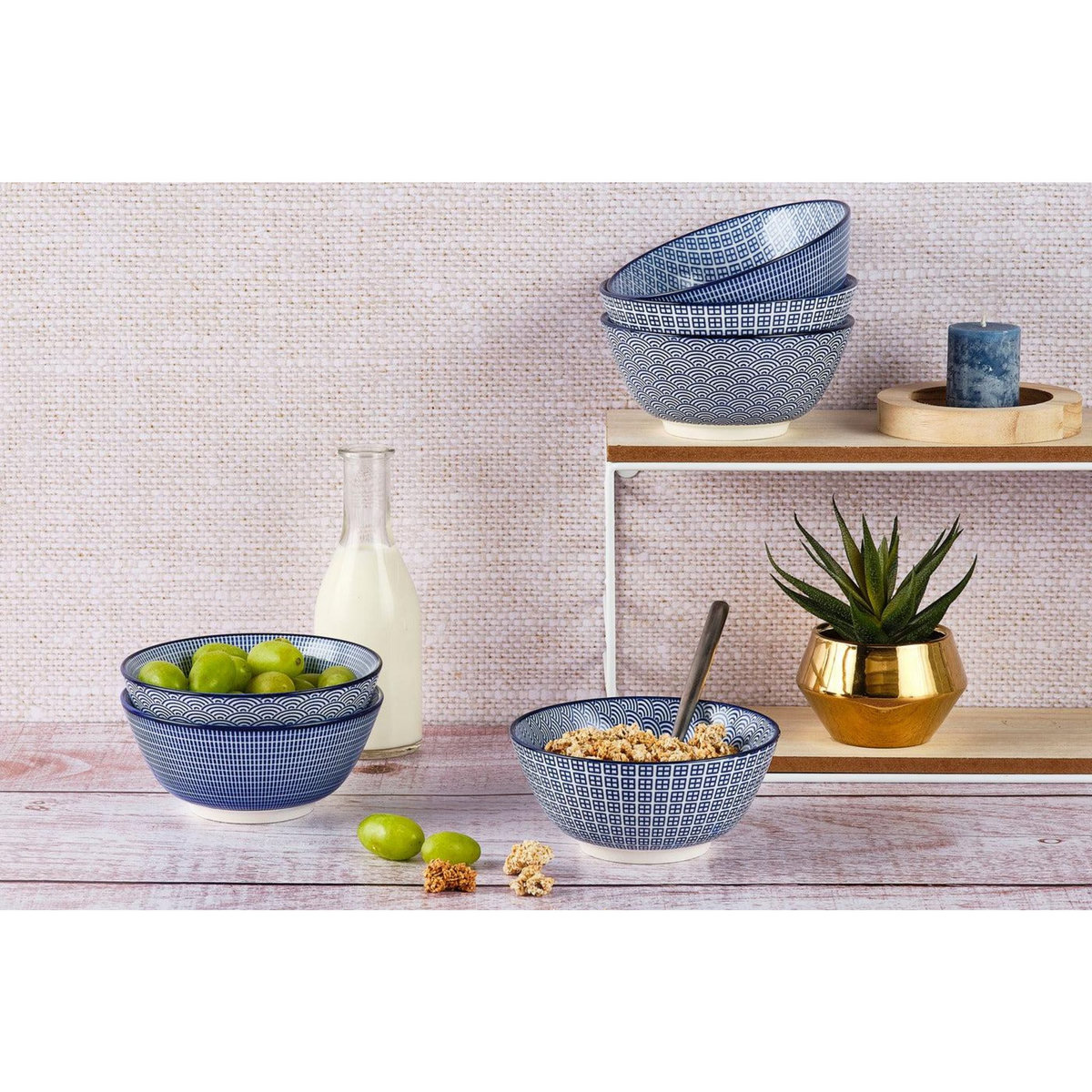 BJORN Bol PATTERN Ø15cm - 6 pièces - Dark blue