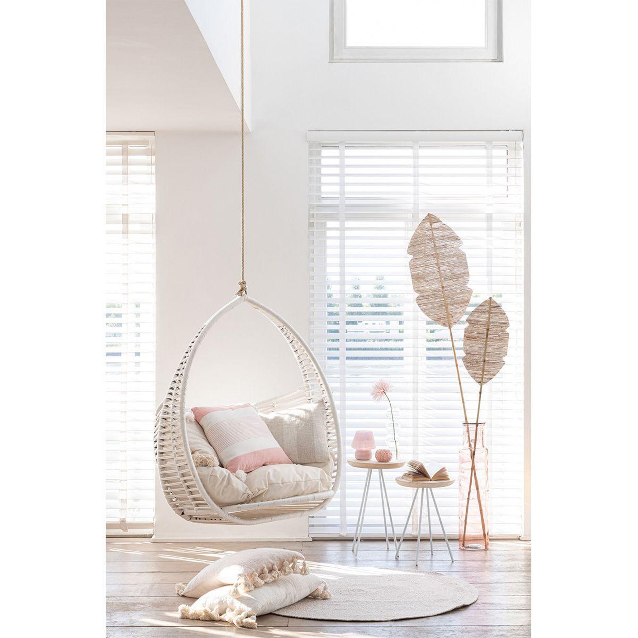 Voir la diapositive 3 : J-LINE Tapis Rond Bohème  Miami  150cm Naturel & Blanc
