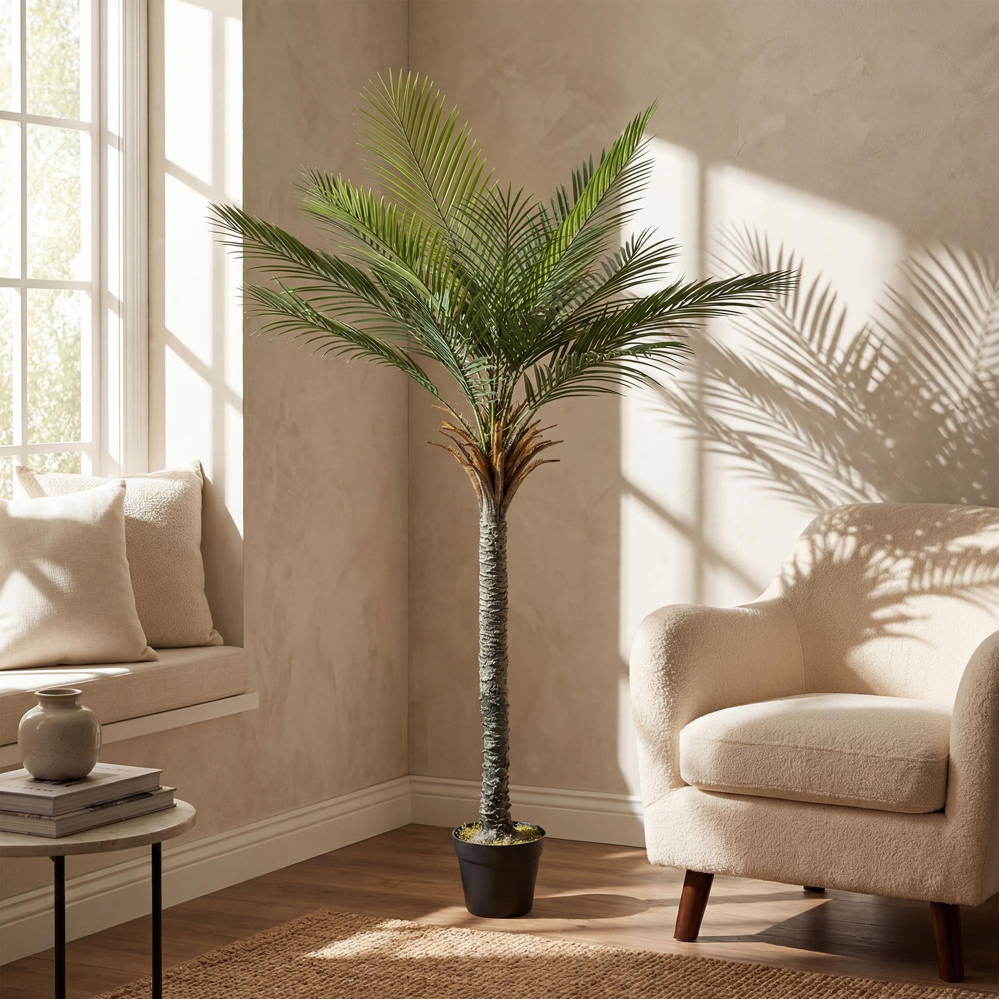 Voir la diapositive 6 : HOMCOM Grand palmier artificiel H.180 cm tropical 15 feuilles réalistes lichen pot inclus