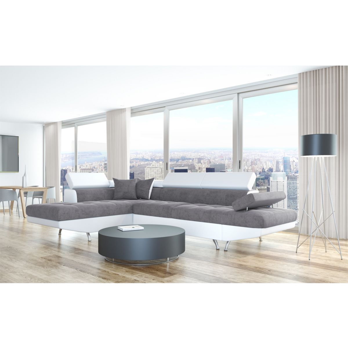 Canapé angle gauche convertible 4 à 5 places bimatière microfibre/simili CHICAGO