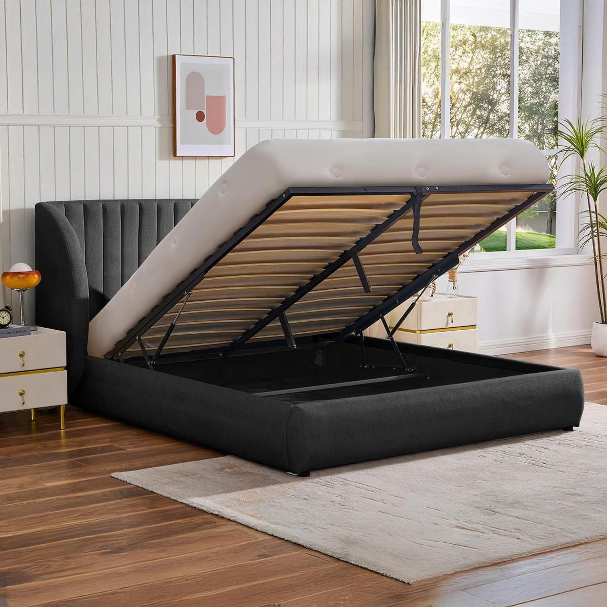 Voir la diapositive 5 : Paris Prix Lit coffre tête de lit modulable  comfy  160x200cm gris foncé