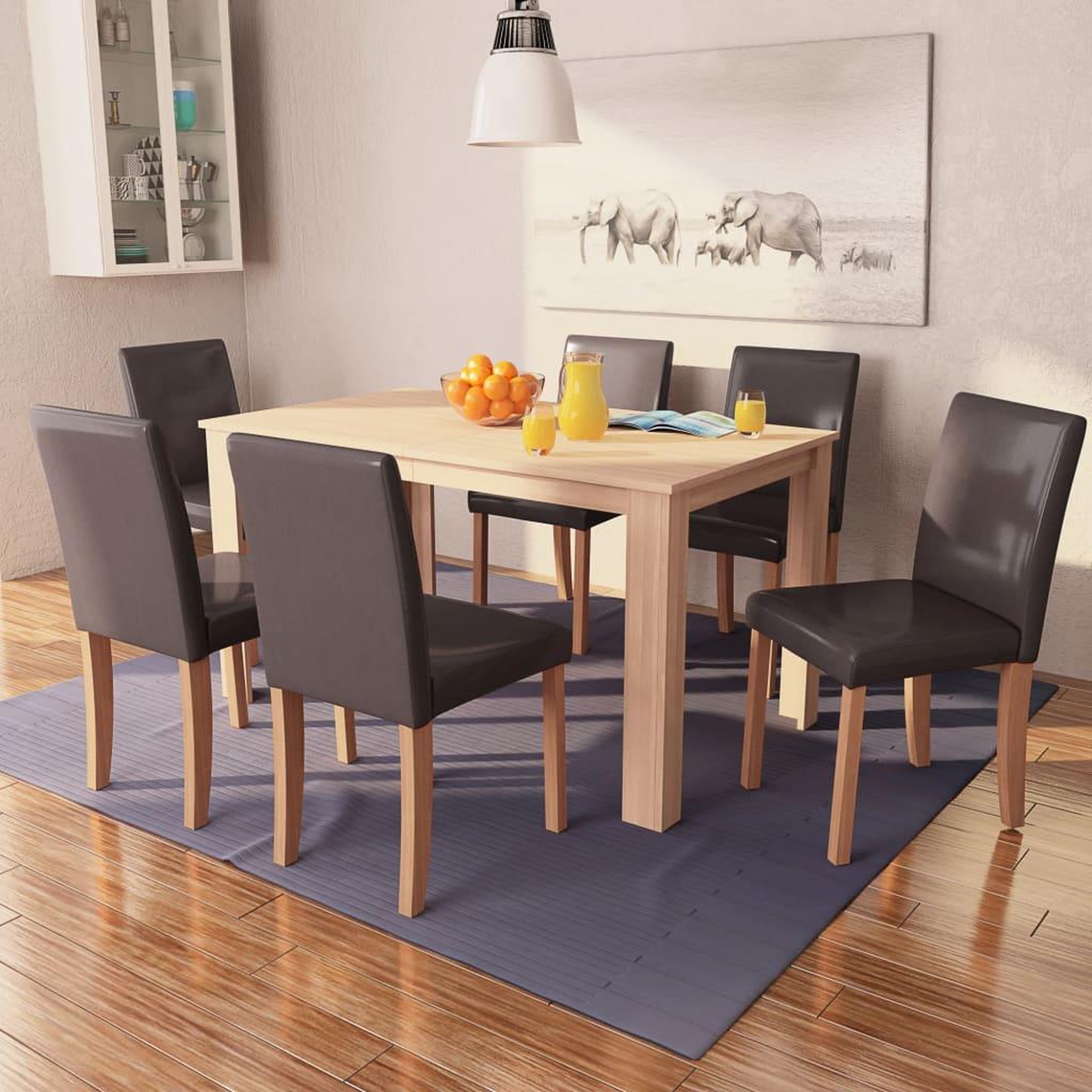 Voir la diapositive 1 : VIDAXL Table et chaises 7 pcs Cuir synthetique Chene Marron