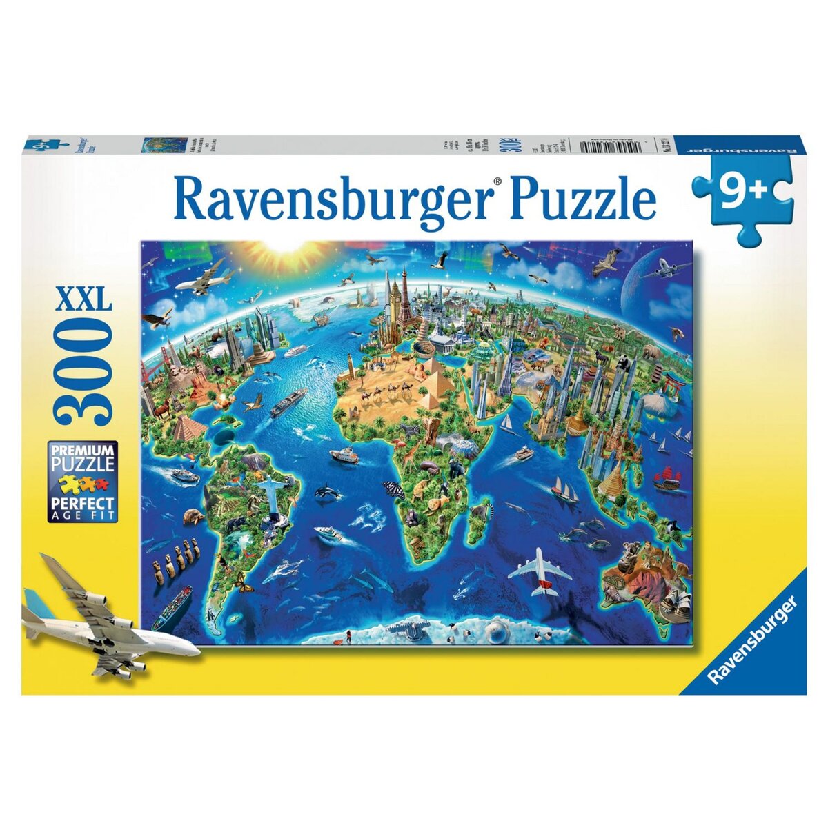RAVENSBURGER Puzzle 300 pièces XXL - Carte des monuments du monde