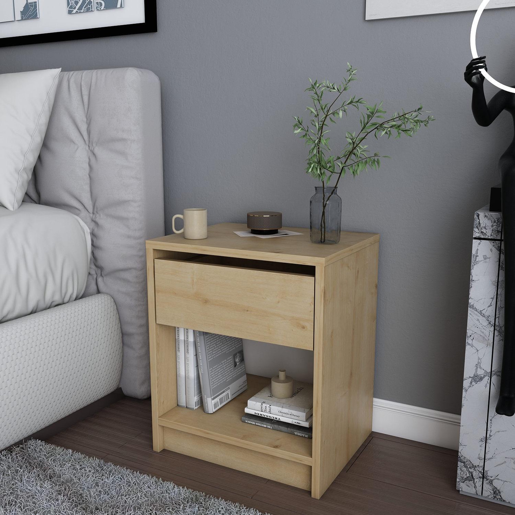 Voir la diapositive 4 : Habitat et Jardin Table de chevet en bois  Sheridan  - 45 x 40 x 53 cm - Beige