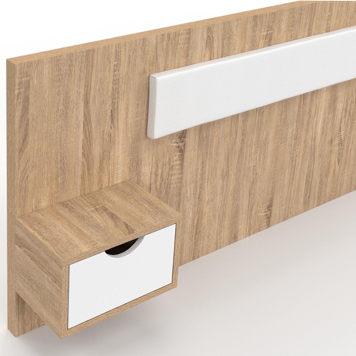 ID MARKET Tête de lit suspendue avec chevets SANTA pour lit 140, 160 et 180 cm bois et blanc