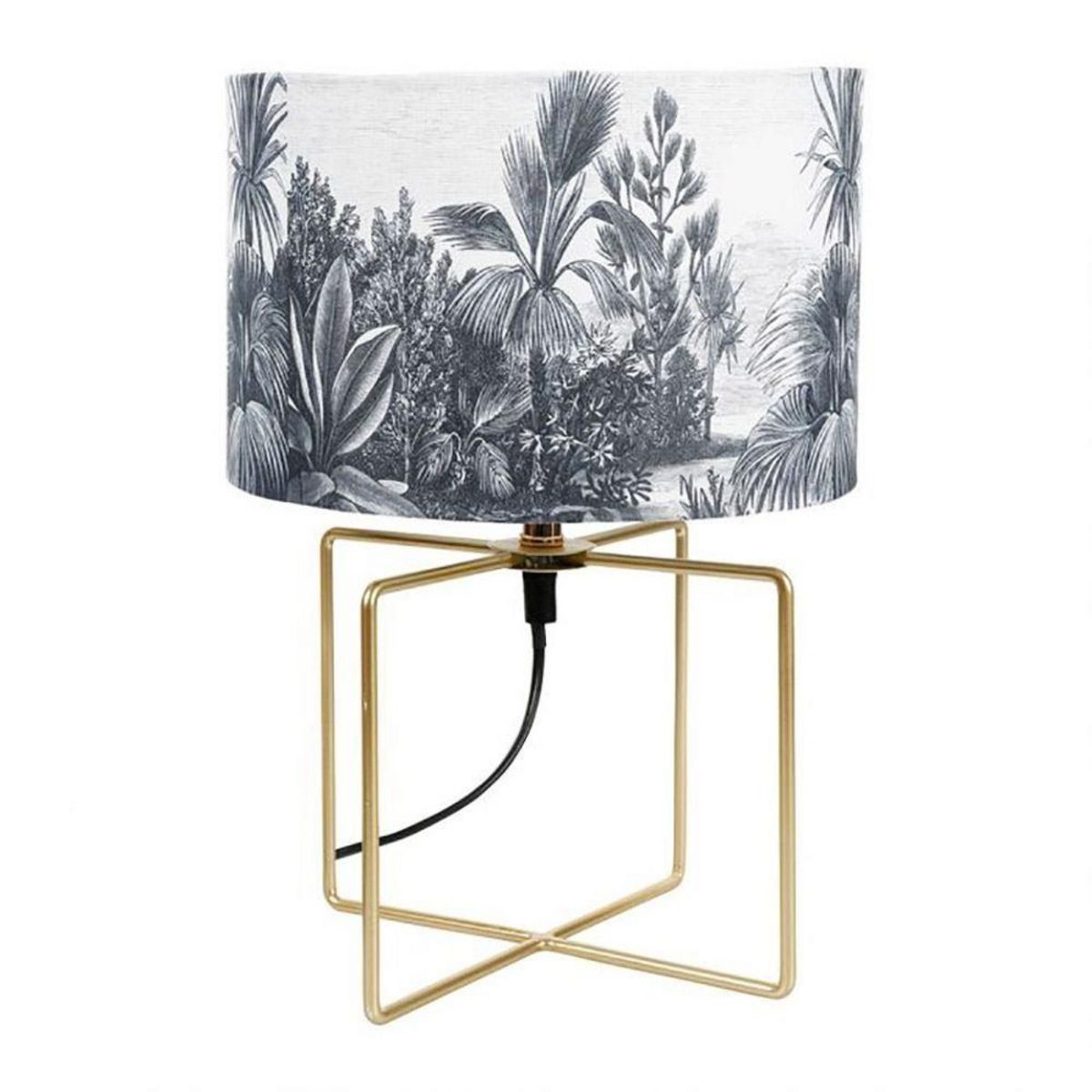 OSTARIA Lampe pied métal doré abat-jour gravure