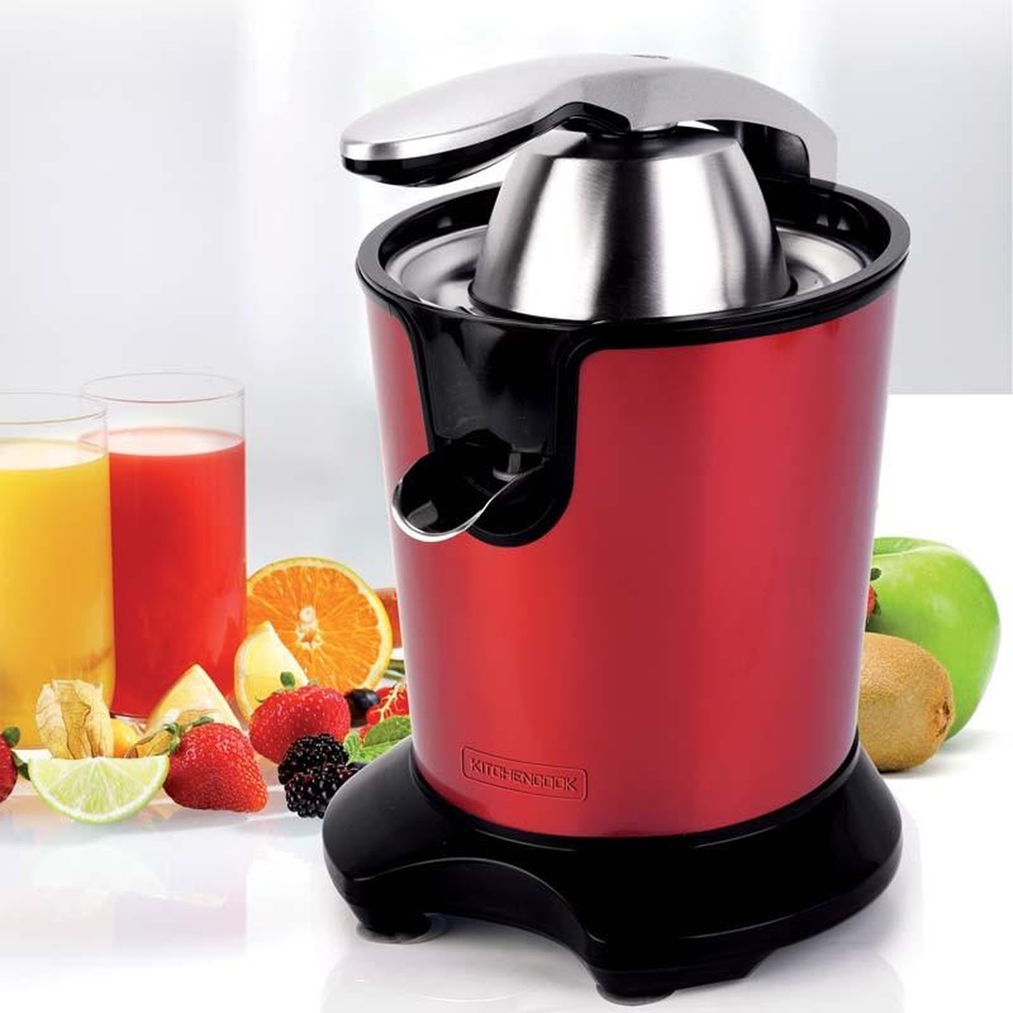 Voir la diapositive 3 : KITCHENCOOK Presse agrumes inox double cônes et filtre en acier presspro rouge kitchencook