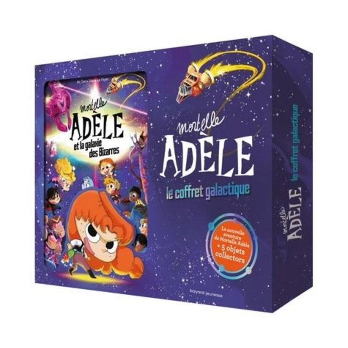 MORTELLE ADELE : LE COFFRE GALACTIQUE. AVEC MORTEL ADELE ET LA GALAXIE DES BIZARRES, 1 CARNET, 1 PLANCHE DE STICKERS, 5 CARTES COLLECTORS, 1 BRACELET MEMBRE, 1 PASSEPORT GALACTIQUE, Mr Tan